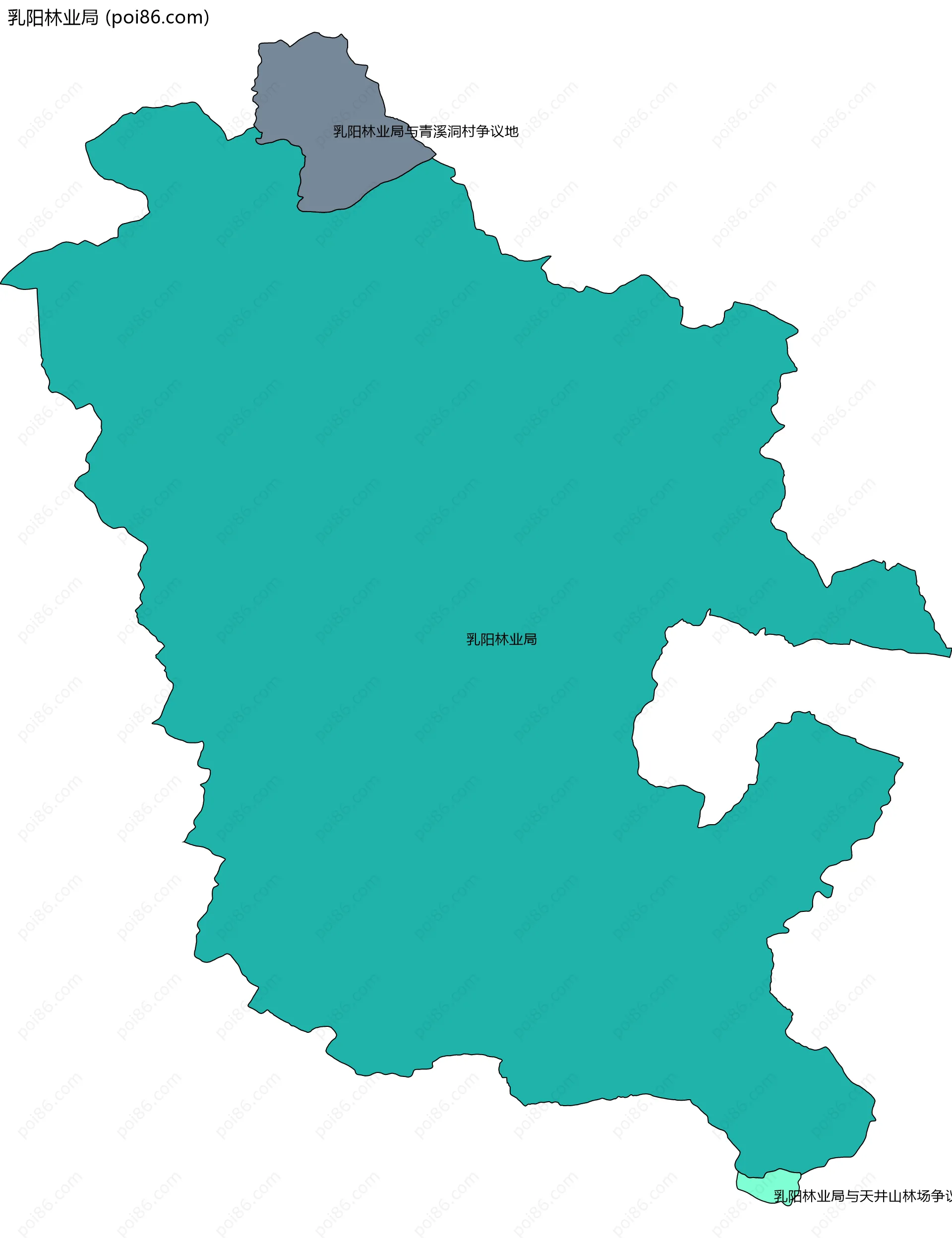 乳阳林业局边界地图(五级行政区划)