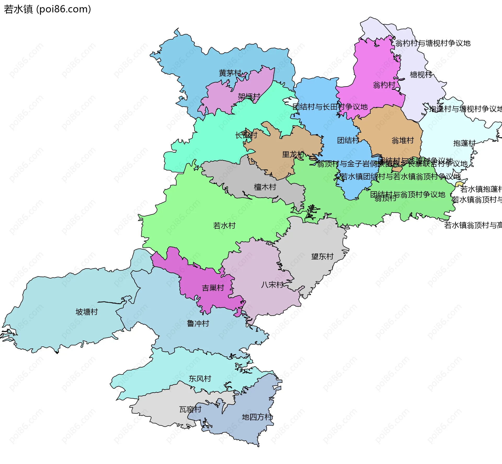 若水镇边界地图(五级行政区划)