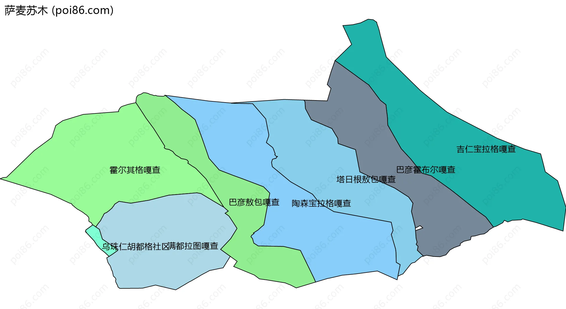 萨麦苏木边界地图(五级行政区划)