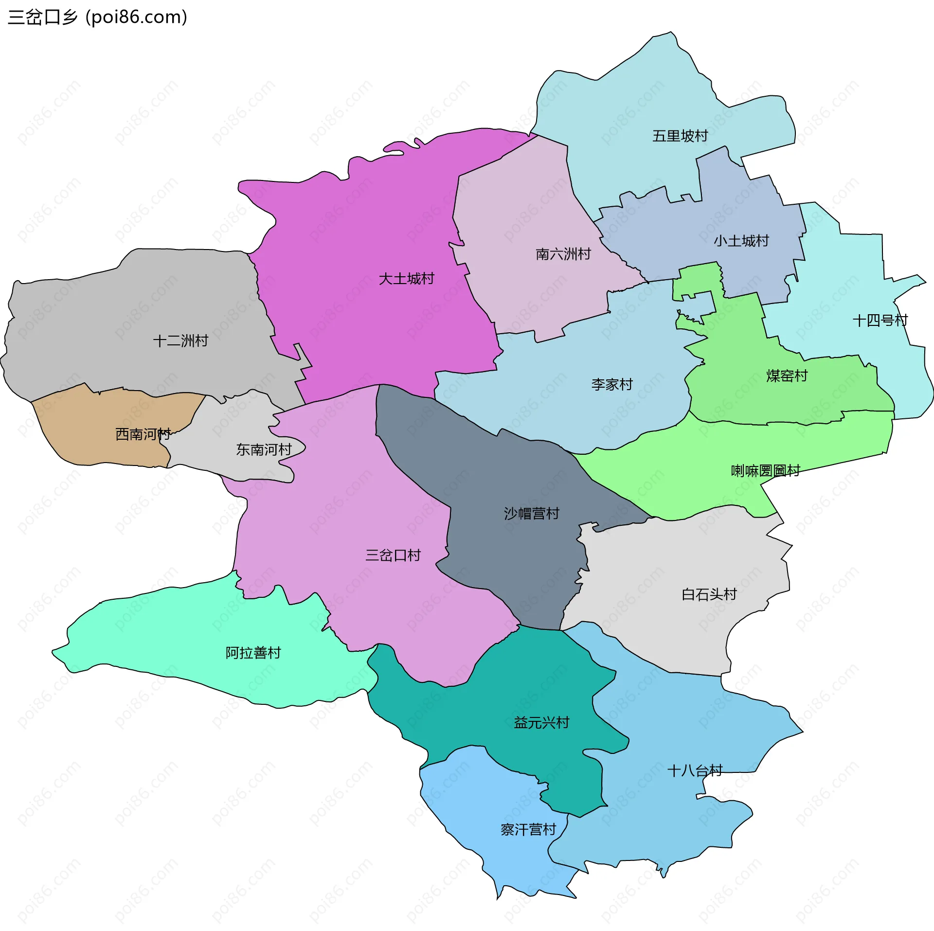 三岔口乡边界地图(五级行政区划)