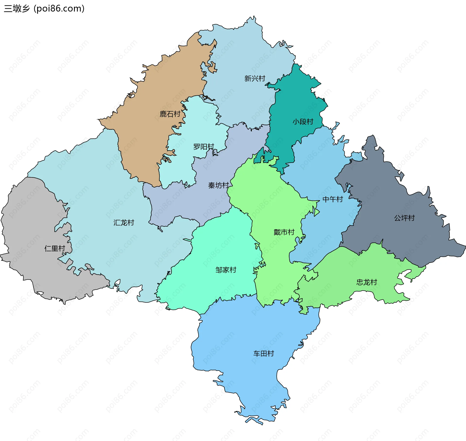 三墩乡边界地图(五级行政区划)