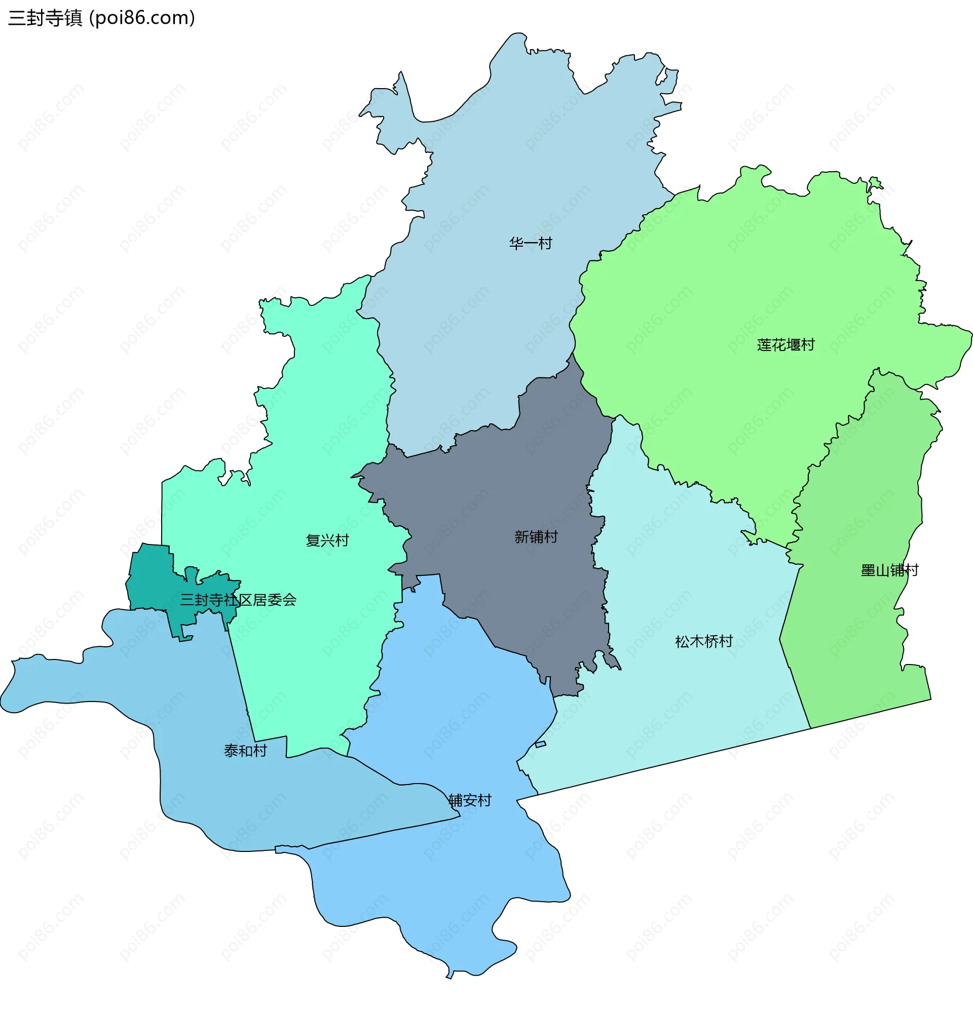 三封寺镇边界地图(五级行政区划)