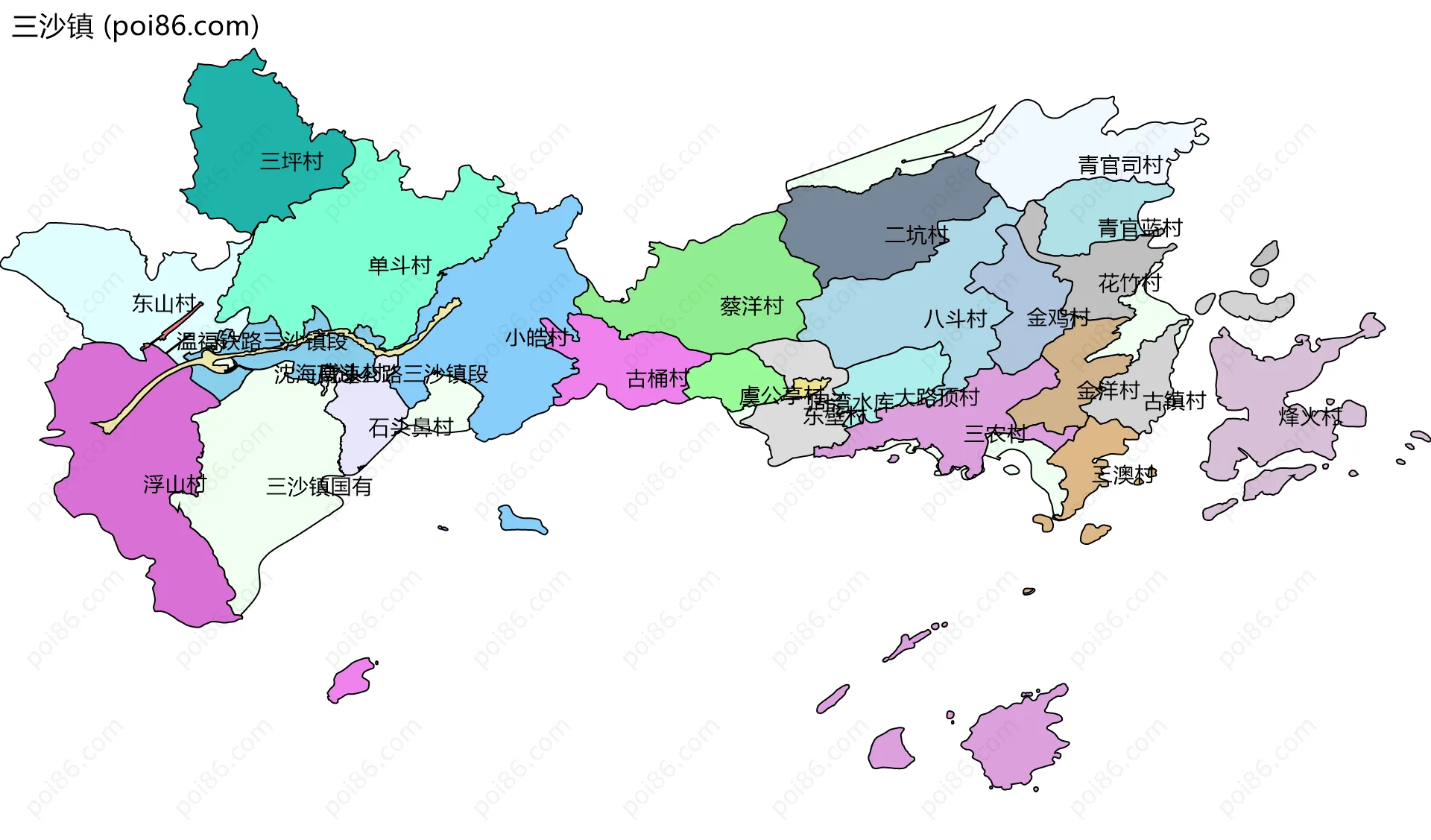 三沙镇边界地图(五级行政区划)