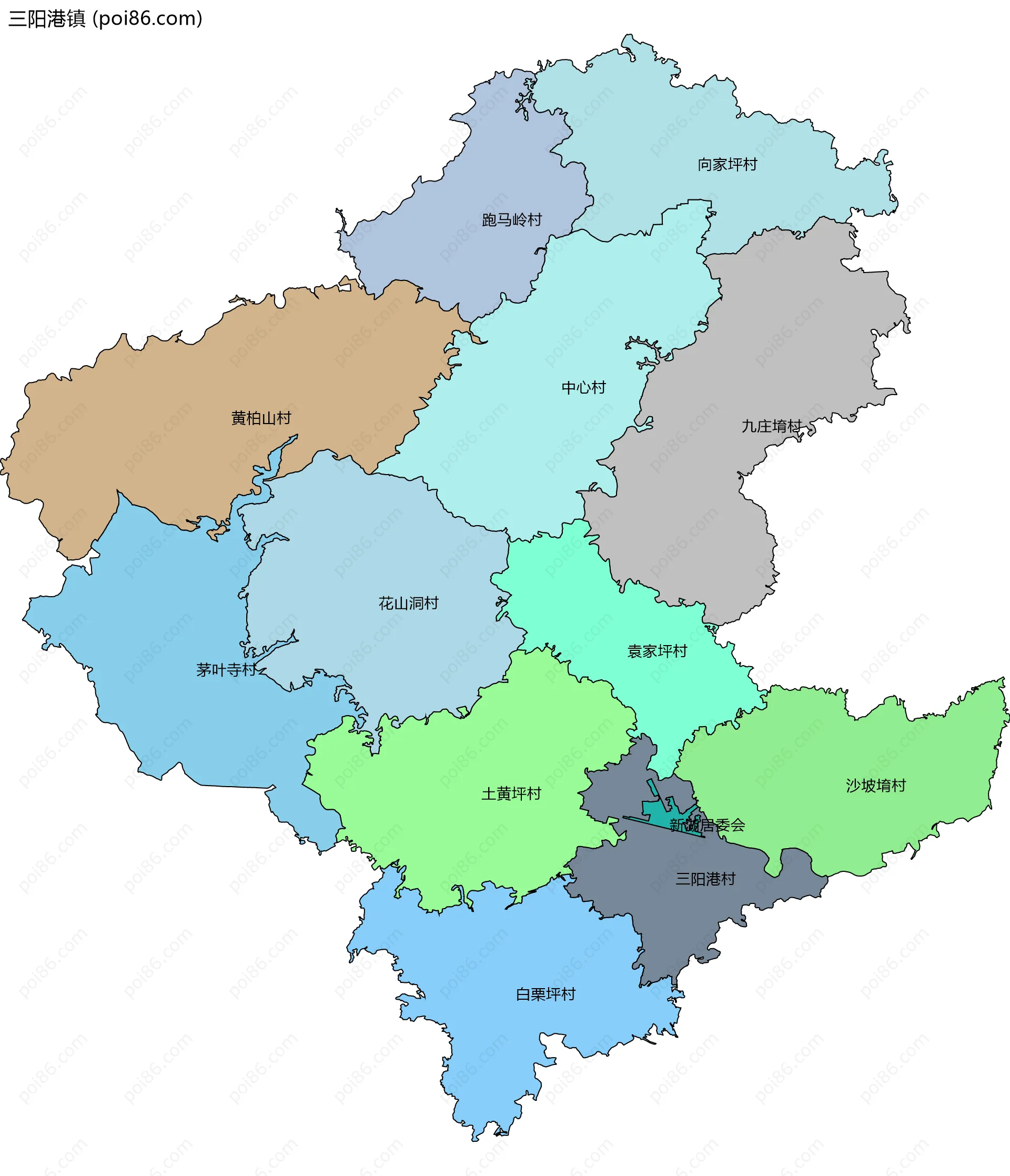 三阳港镇边界地图(五级行政区划)