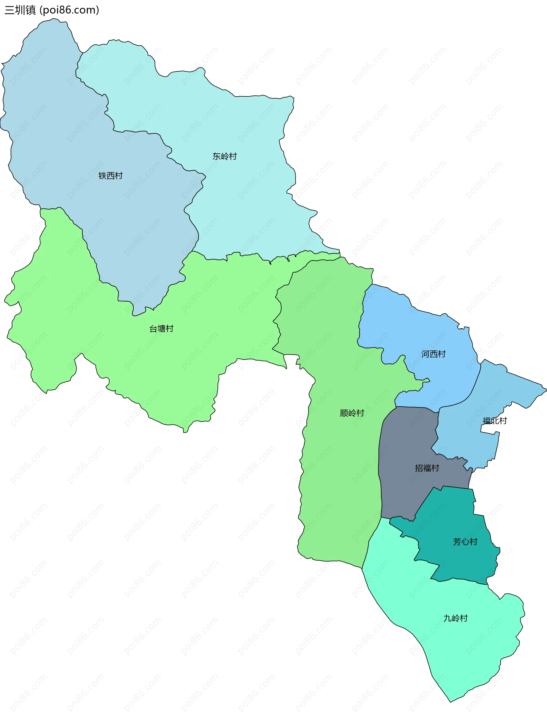 三圳镇边界地图(五级行政区划)