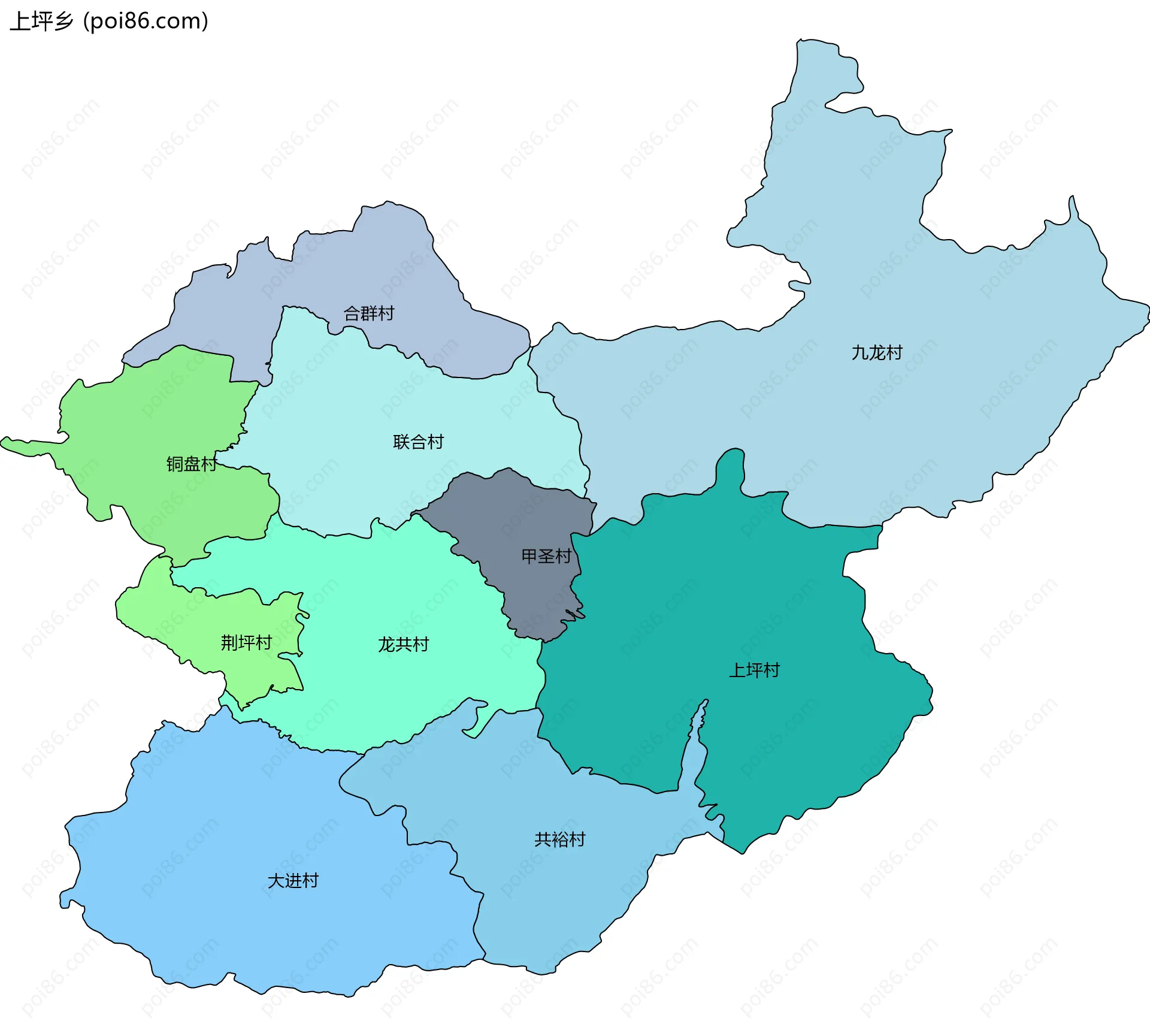 上坪乡边界地图(五级行政区划)