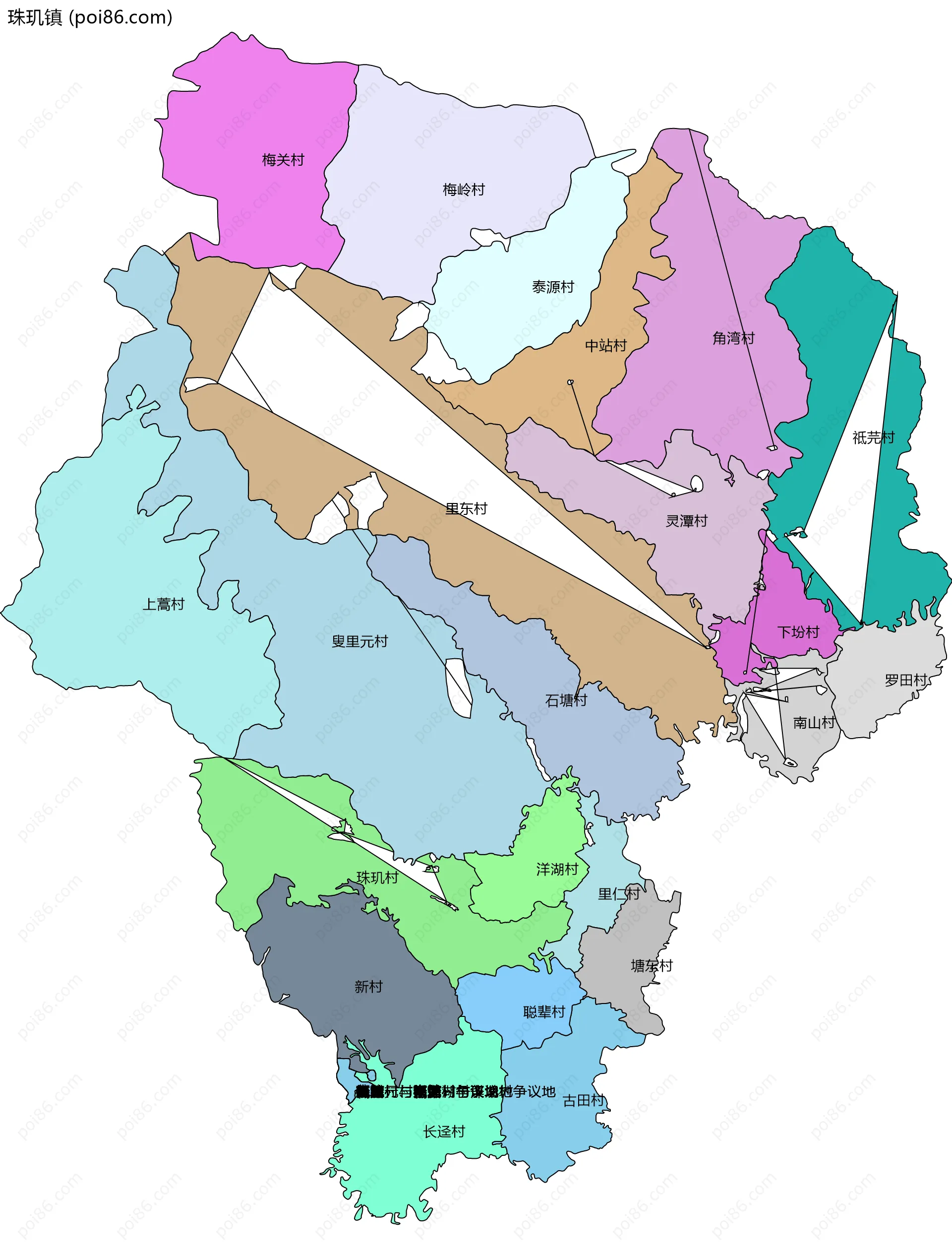 珠玑镇边界地图(五级行政区划)