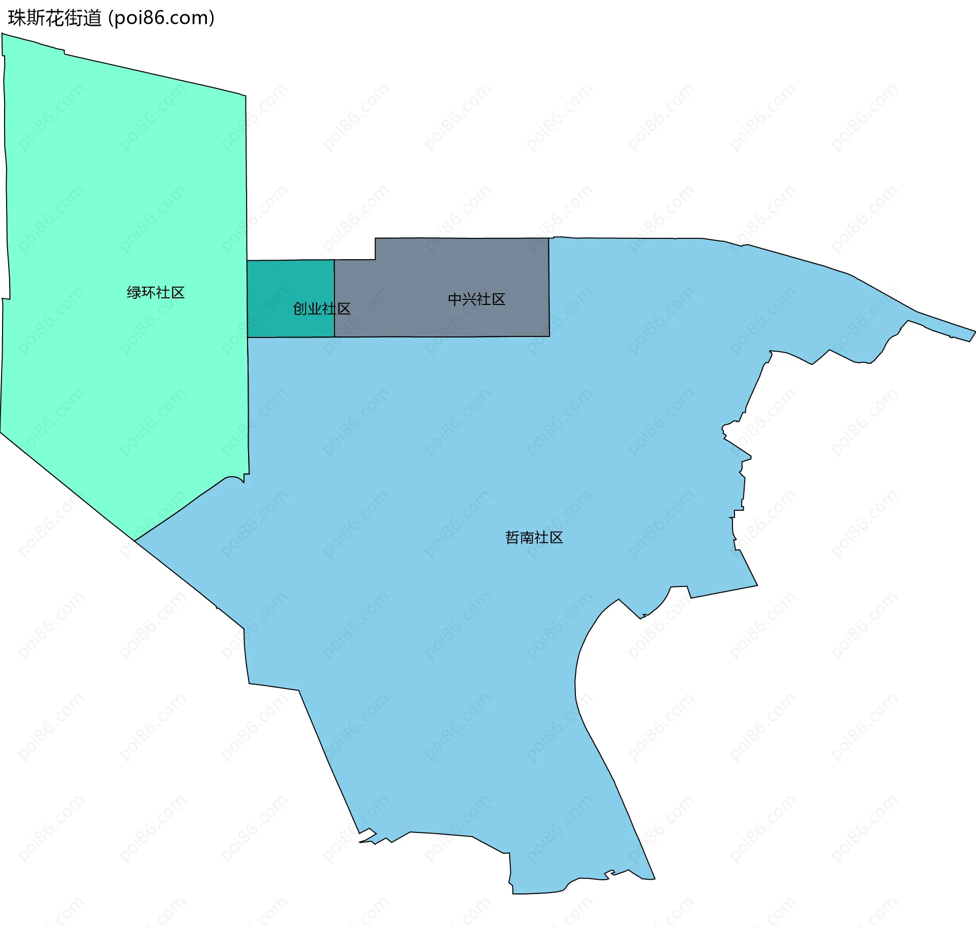 珠斯花街道边界地图(五级行政区划)