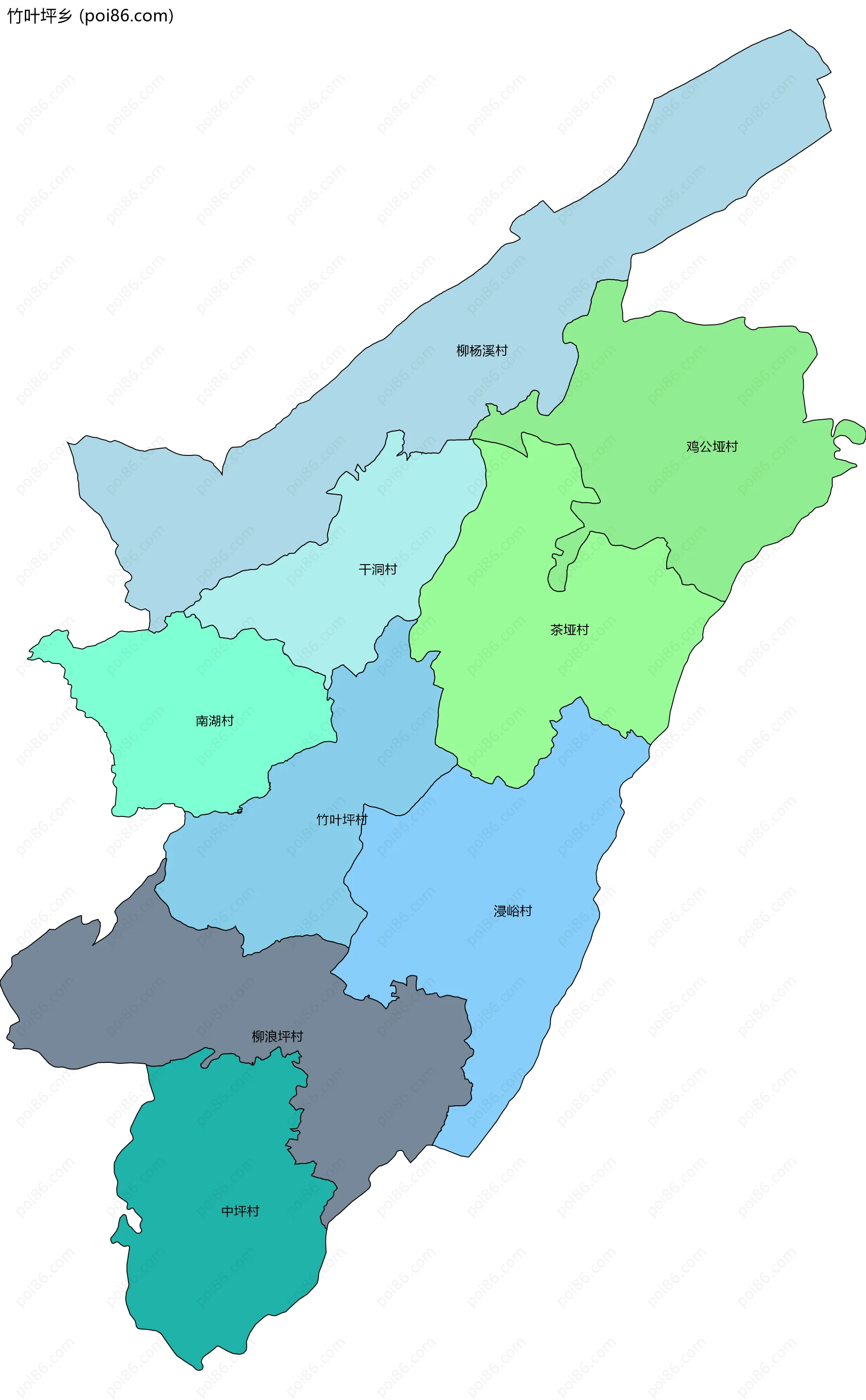 竹叶坪乡边界地图(五级行政区划)