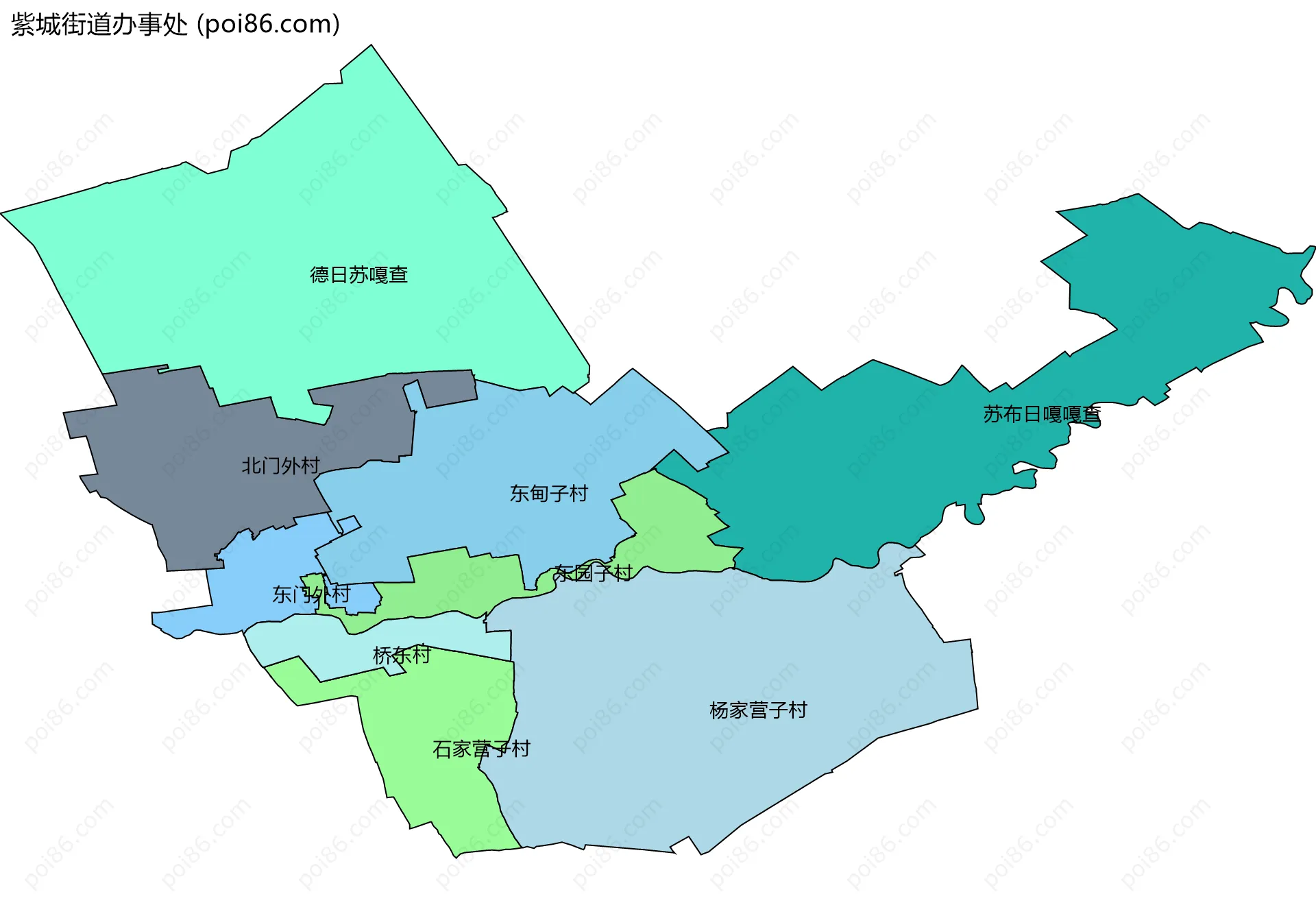 紫城街道办事处边界地图(五级行政区划)