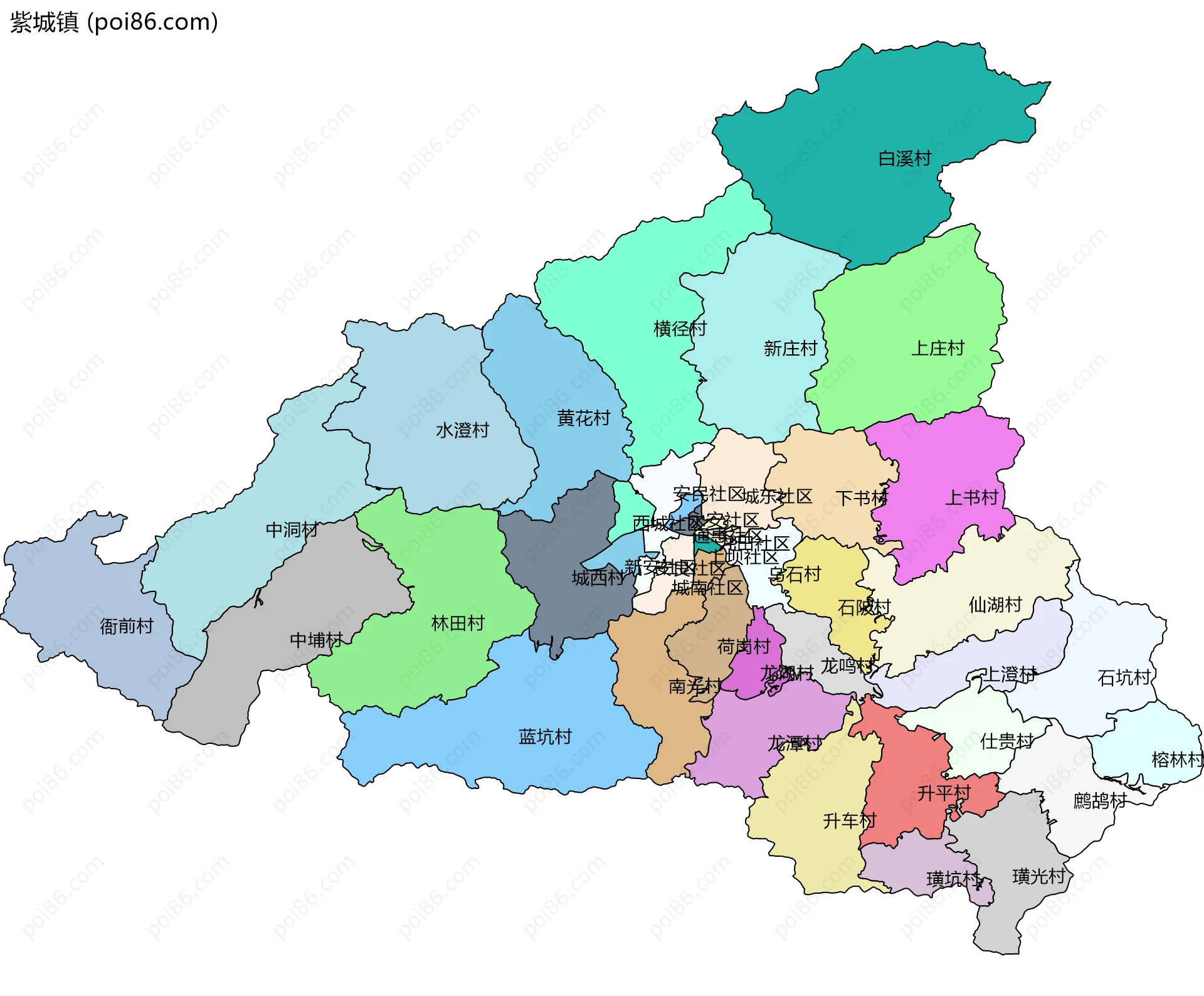 紫城镇边界地图(五级行政区划)