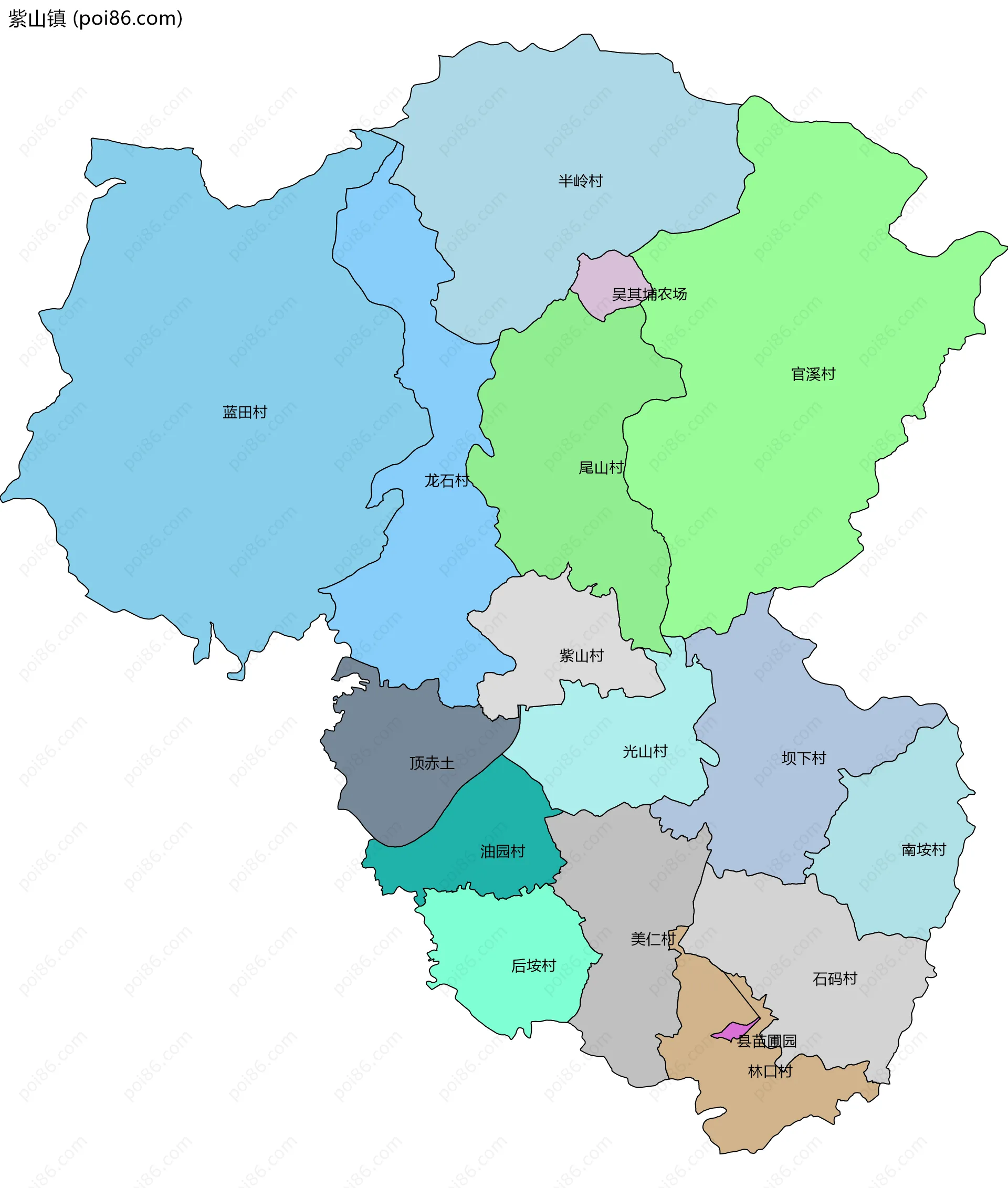 紫山镇边界地图(五级行政区划)