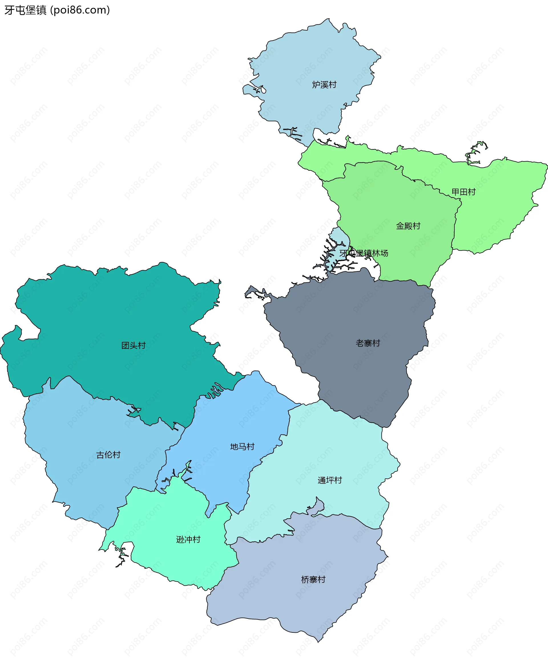 牙屯堡镇边界地图(五级行政区划)