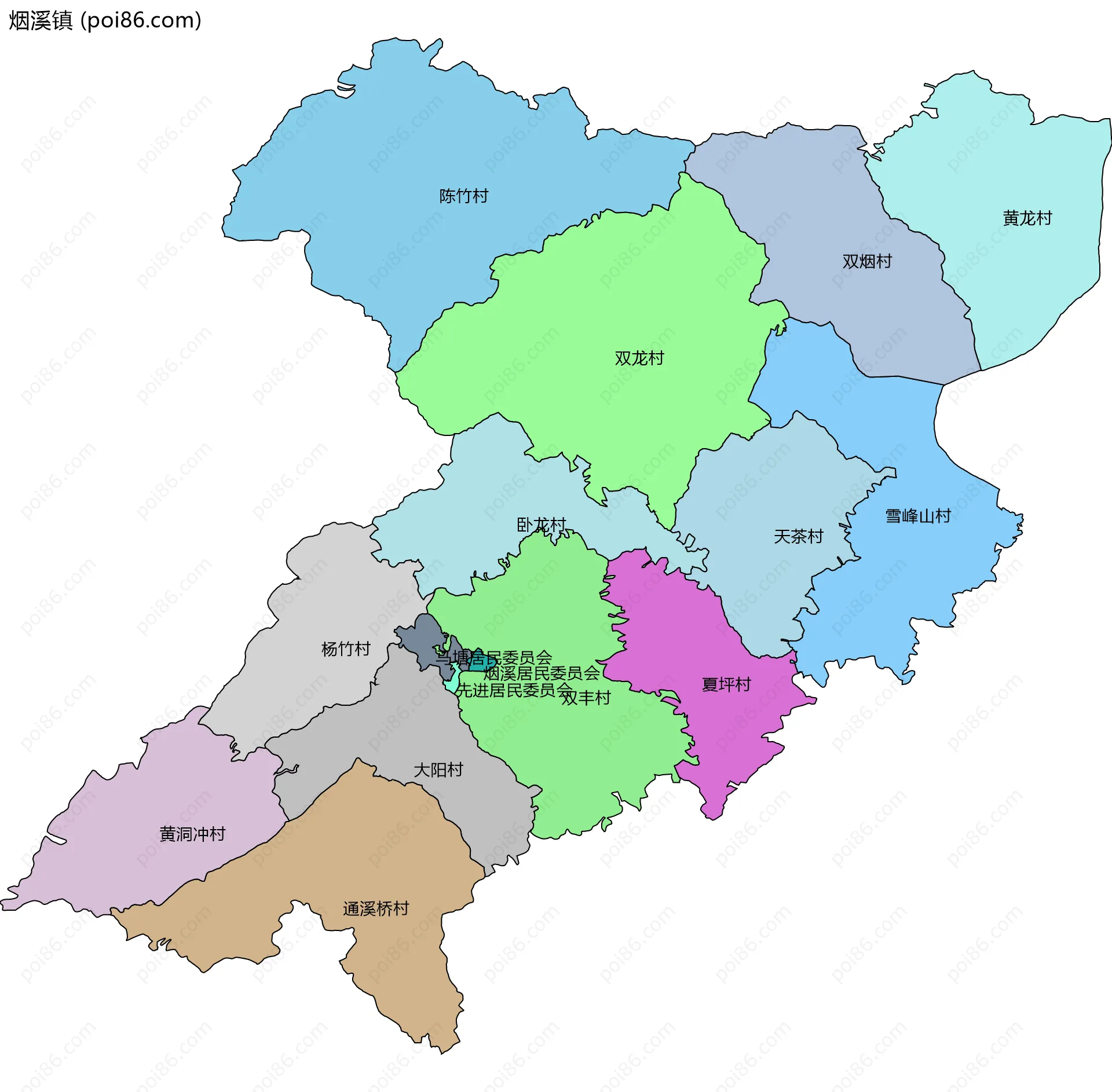 烟溪镇边界地图(五级行政区划)