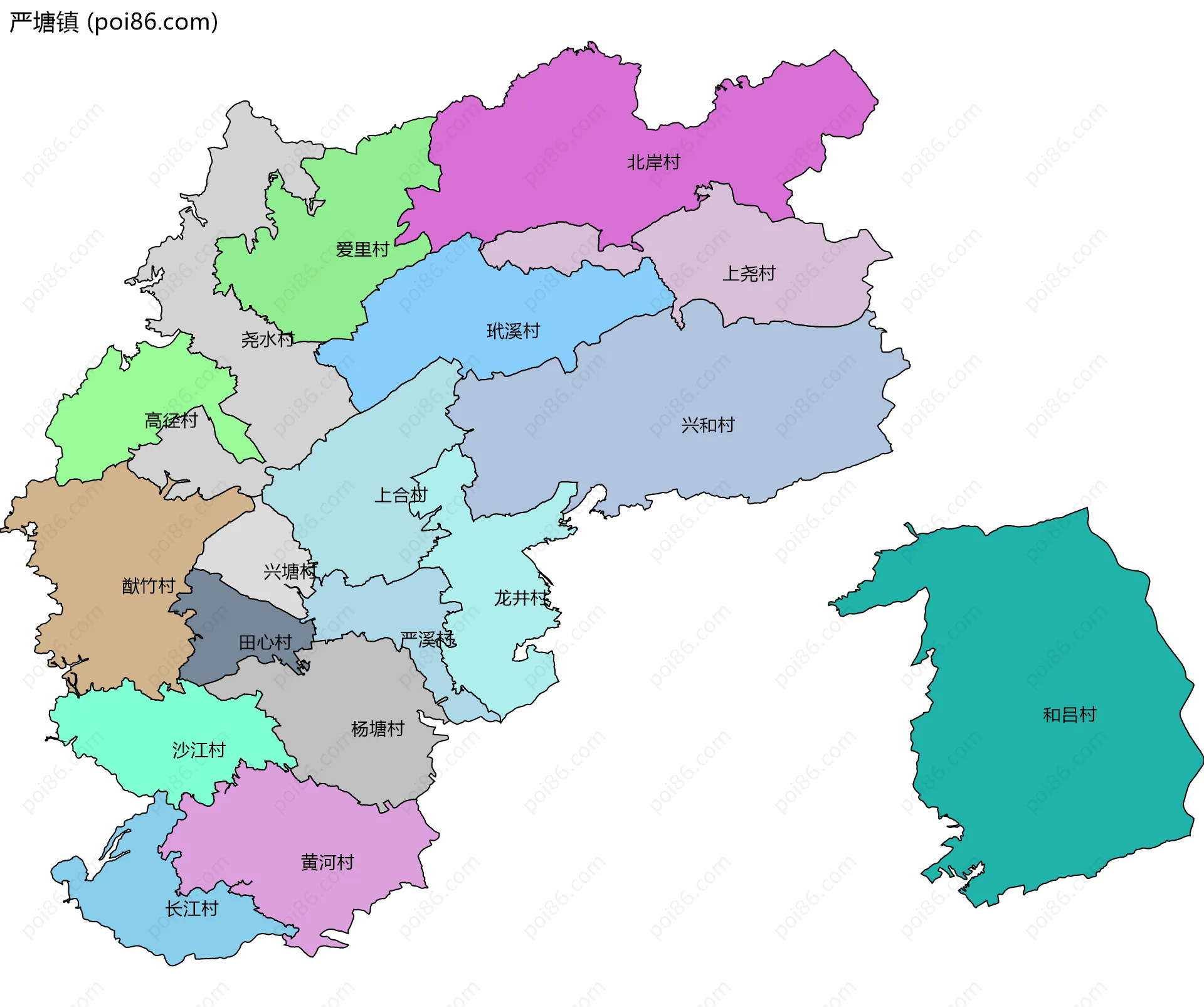 严塘镇边界地图(五级行政区划)