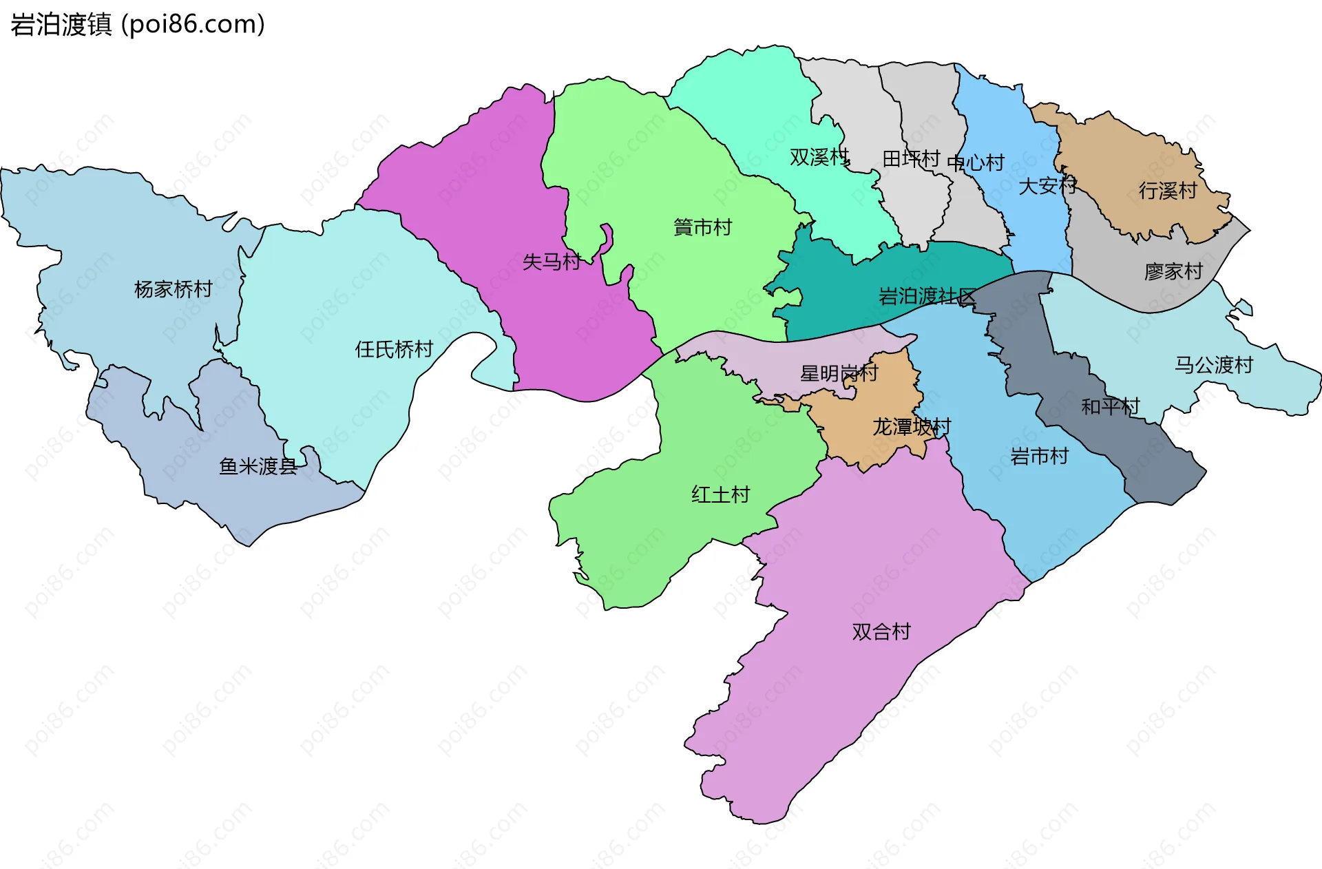 岩泊渡镇边界地图(五级行政区划)