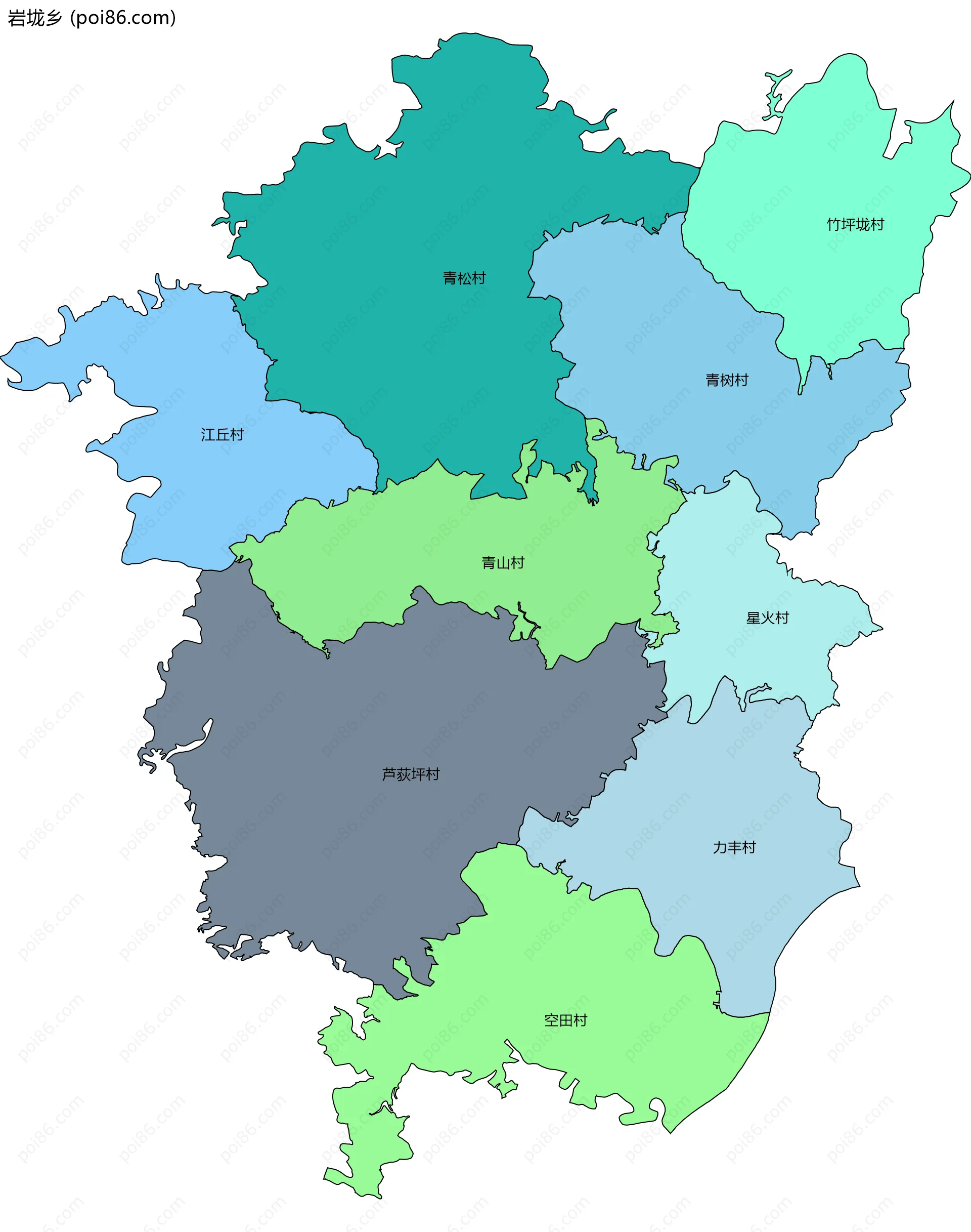 岩垅乡边界地图(五级行政区划)