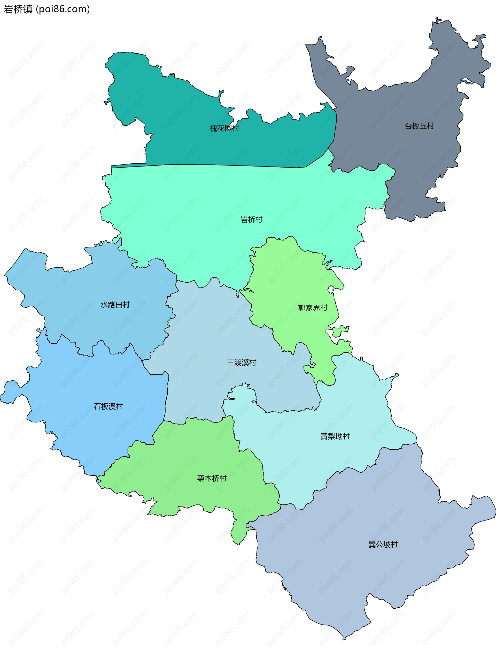 岩桥镇边界地图(五级行政区划)