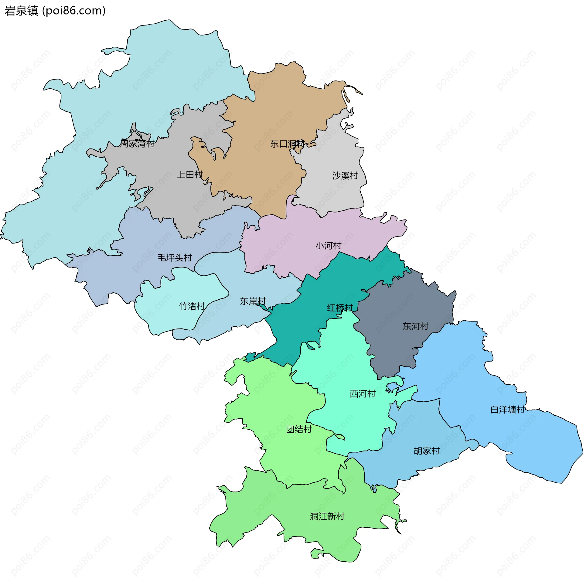 岩泉镇边界地图(五级行政区划)