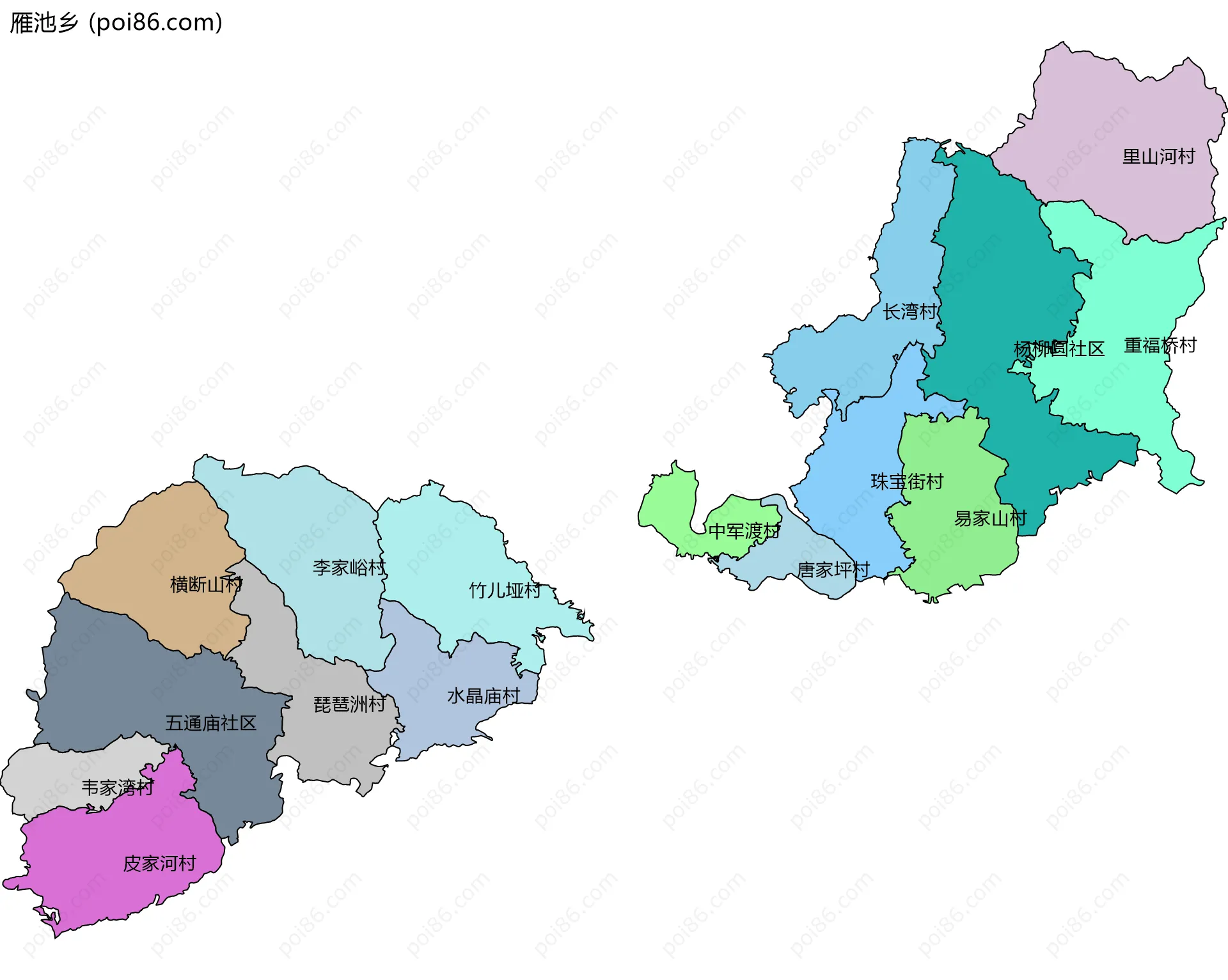 雁池乡边界地图(五级行政区划)