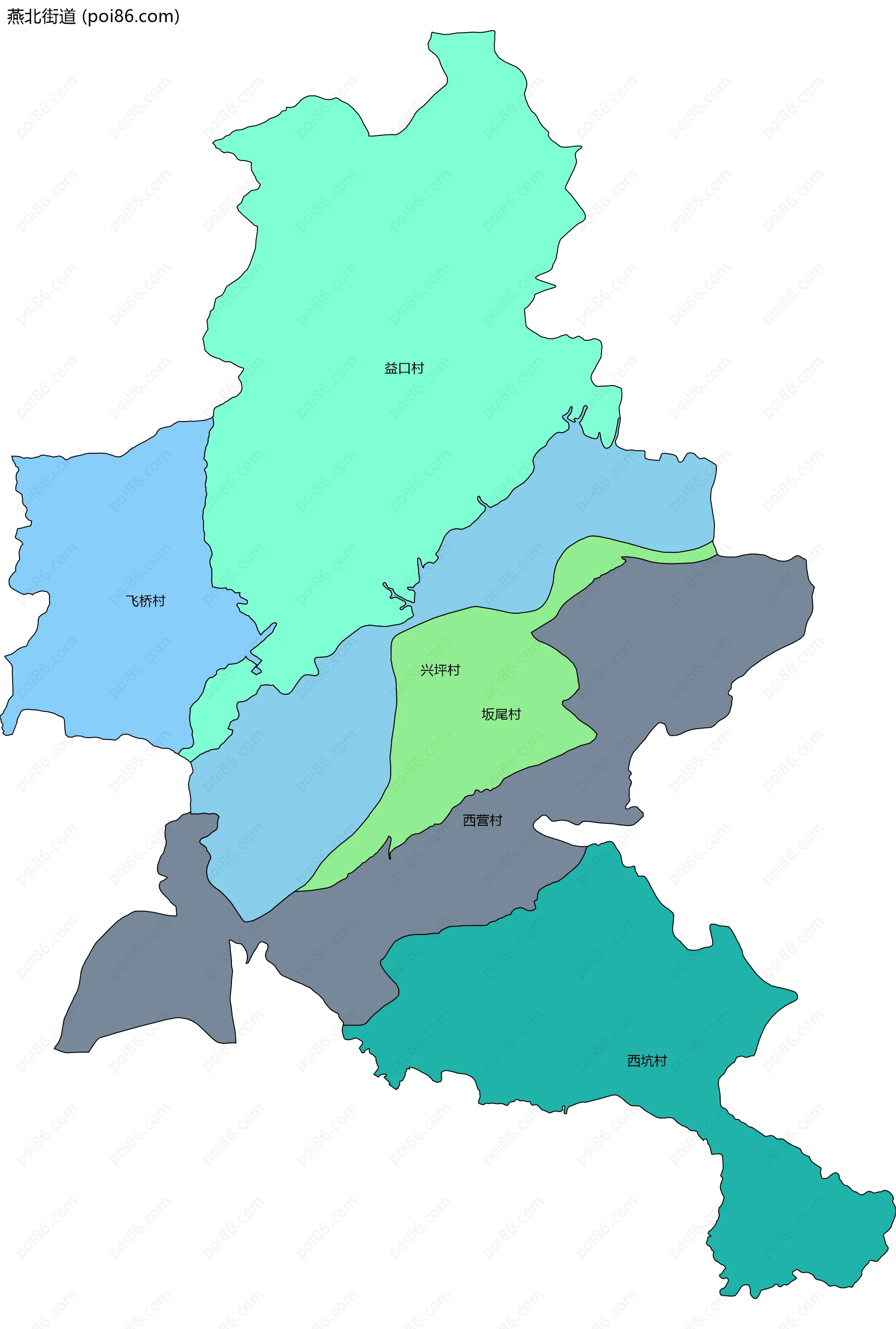 燕北街道边界地图(五级行政区划)