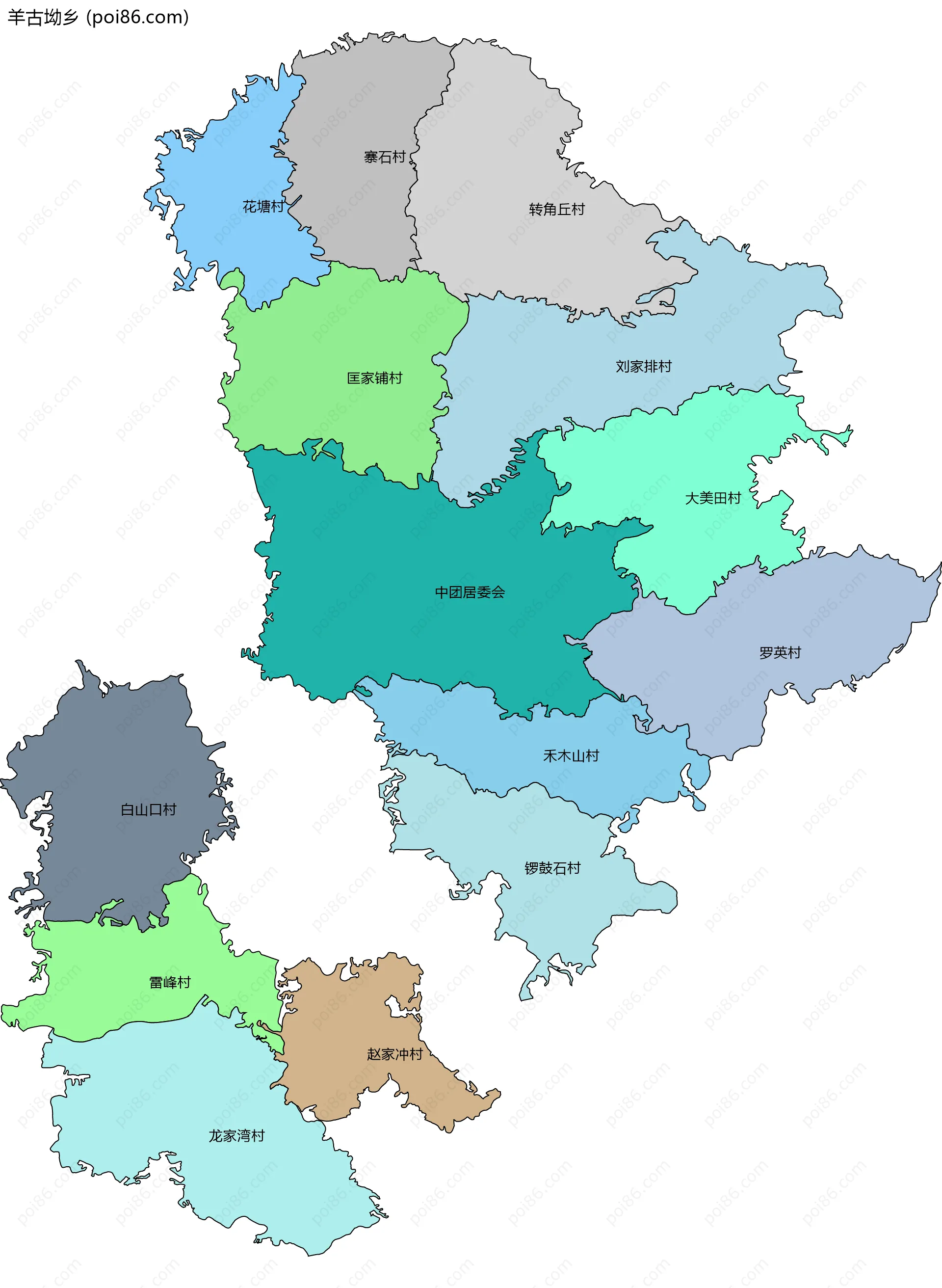 羊古坳乡边界地图(五级行政区划)