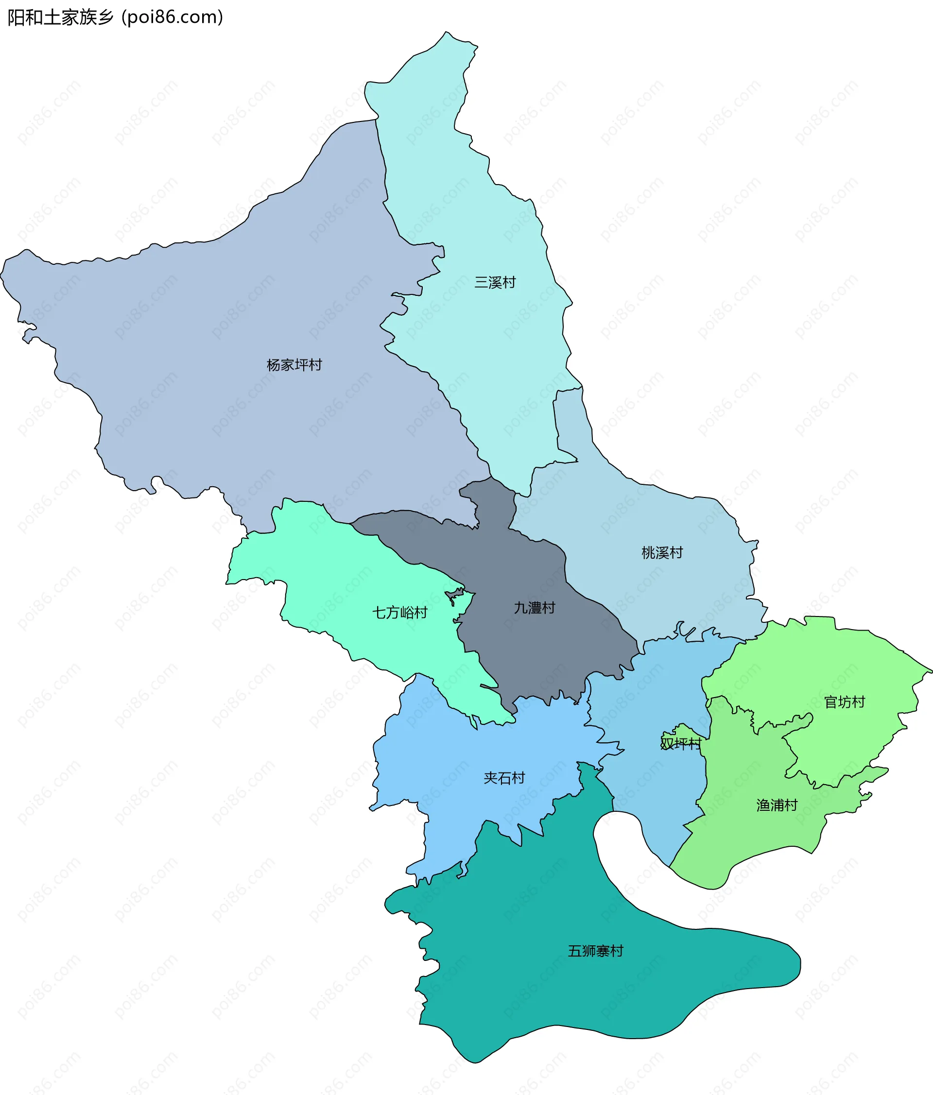 阳和土家族乡边界地图(五级行政区划)