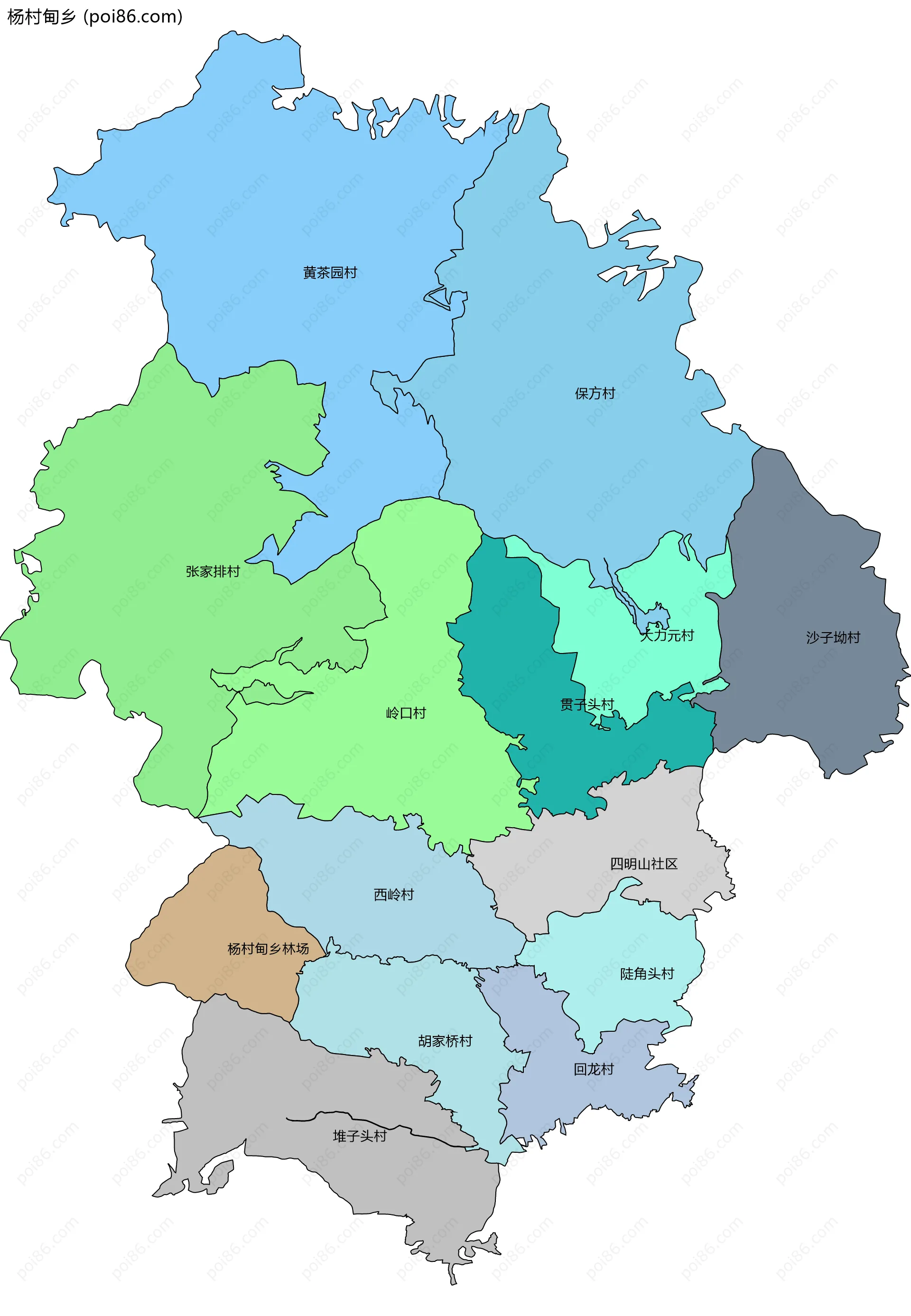 杨村甸乡边界地图(五级行政区划)