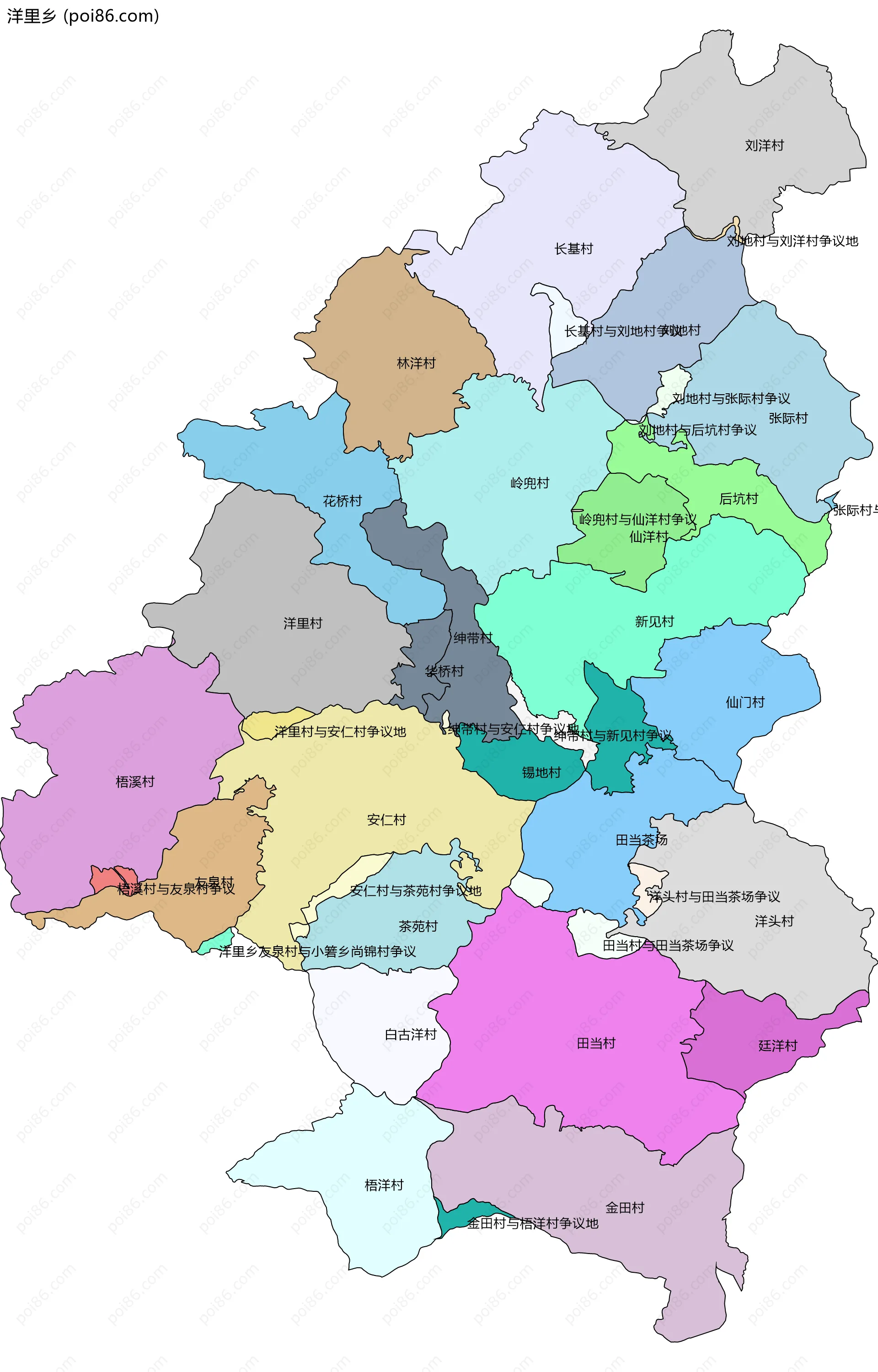 洋里乡边界地图(五级行政区划)