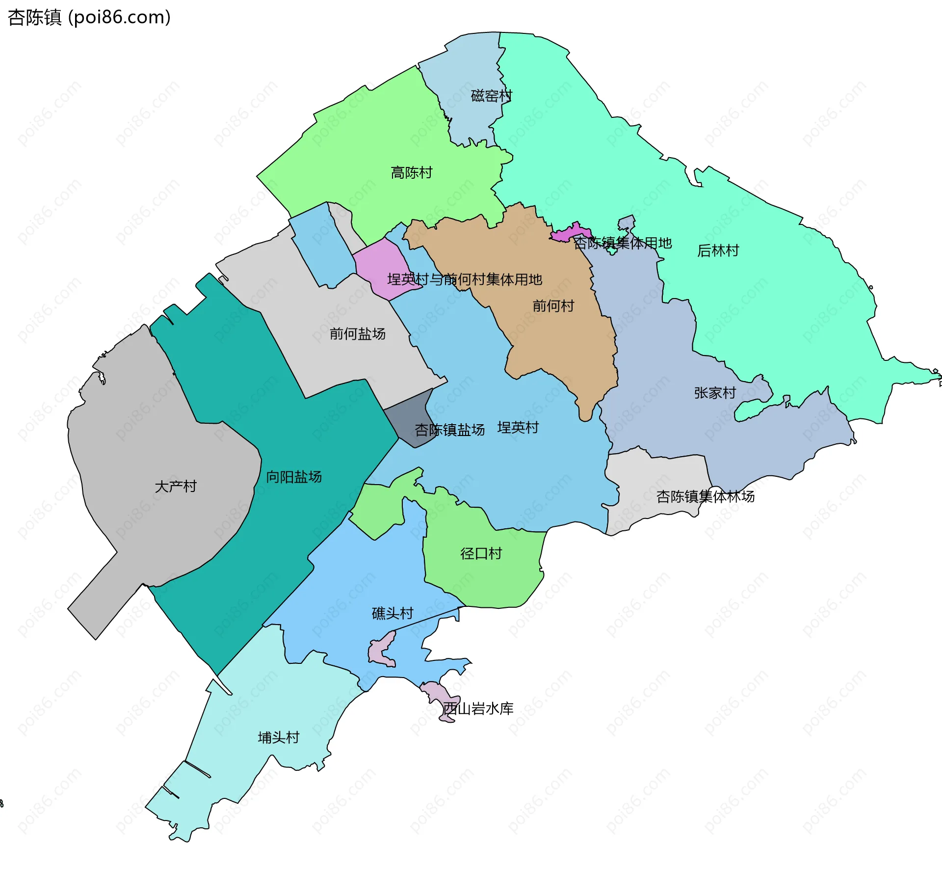 杏陈镇边界地图(五级行政区划)