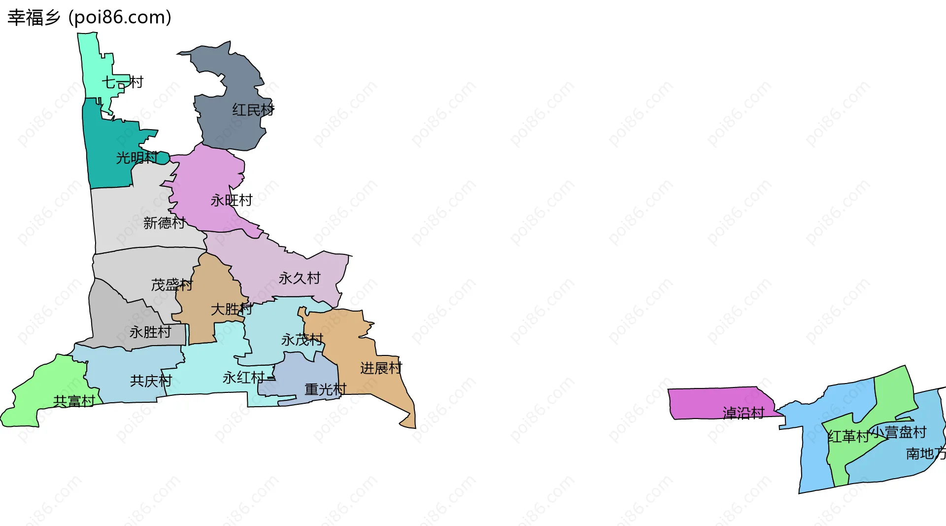 幸福乡边界地图(五级行政区划)