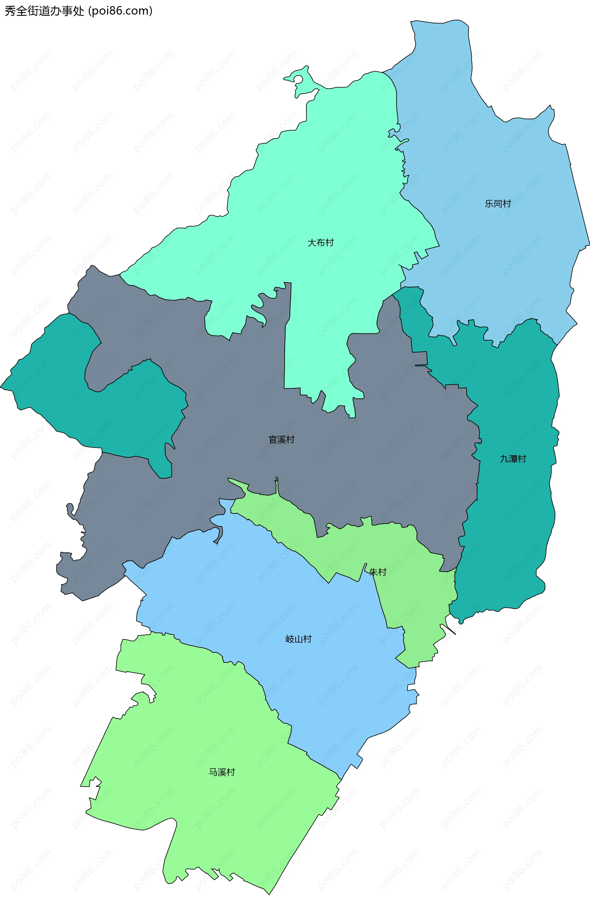 秀全街道办事处边界地图(五级行政区划)