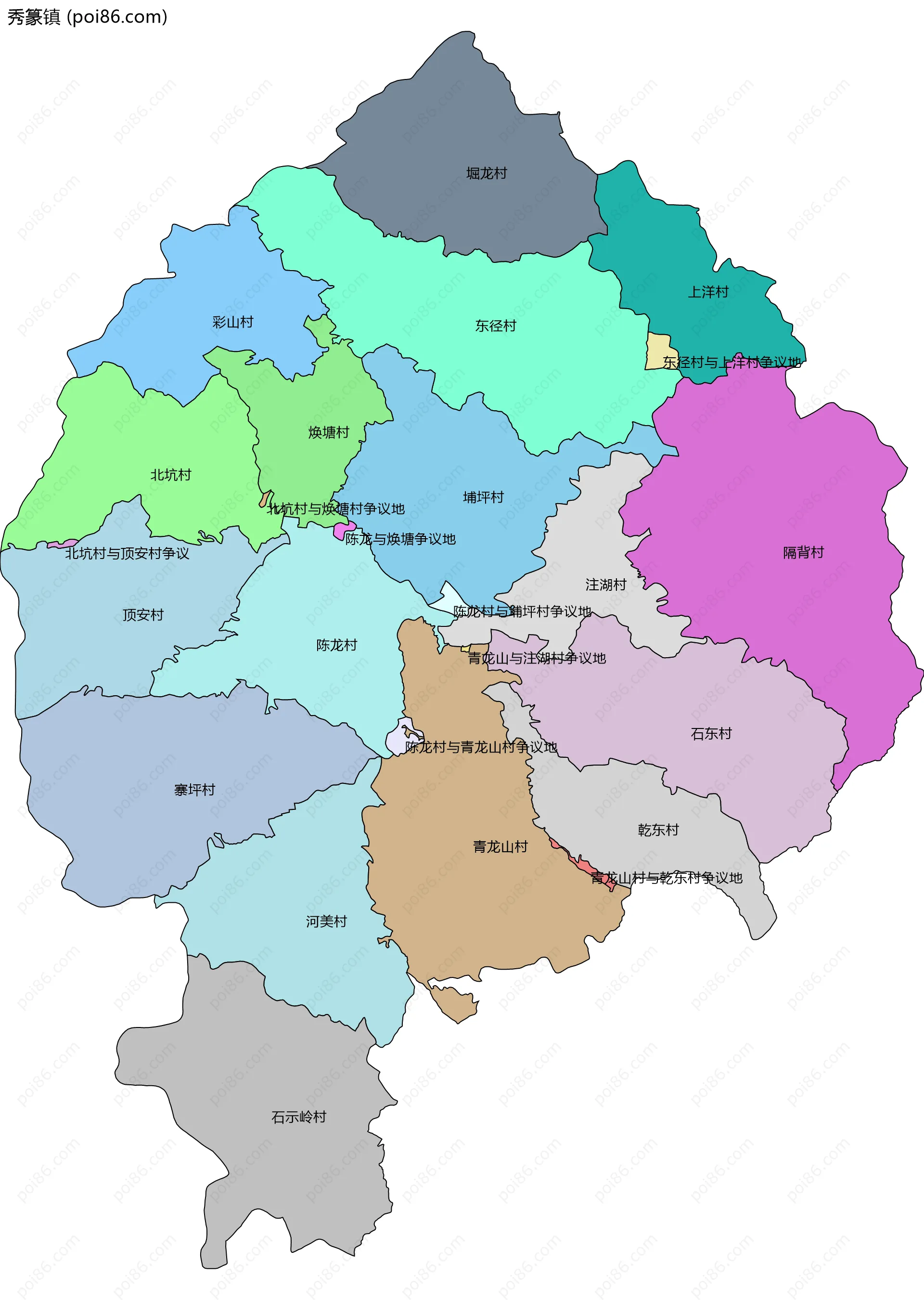 秀篆镇边界地图(五级行政区划)