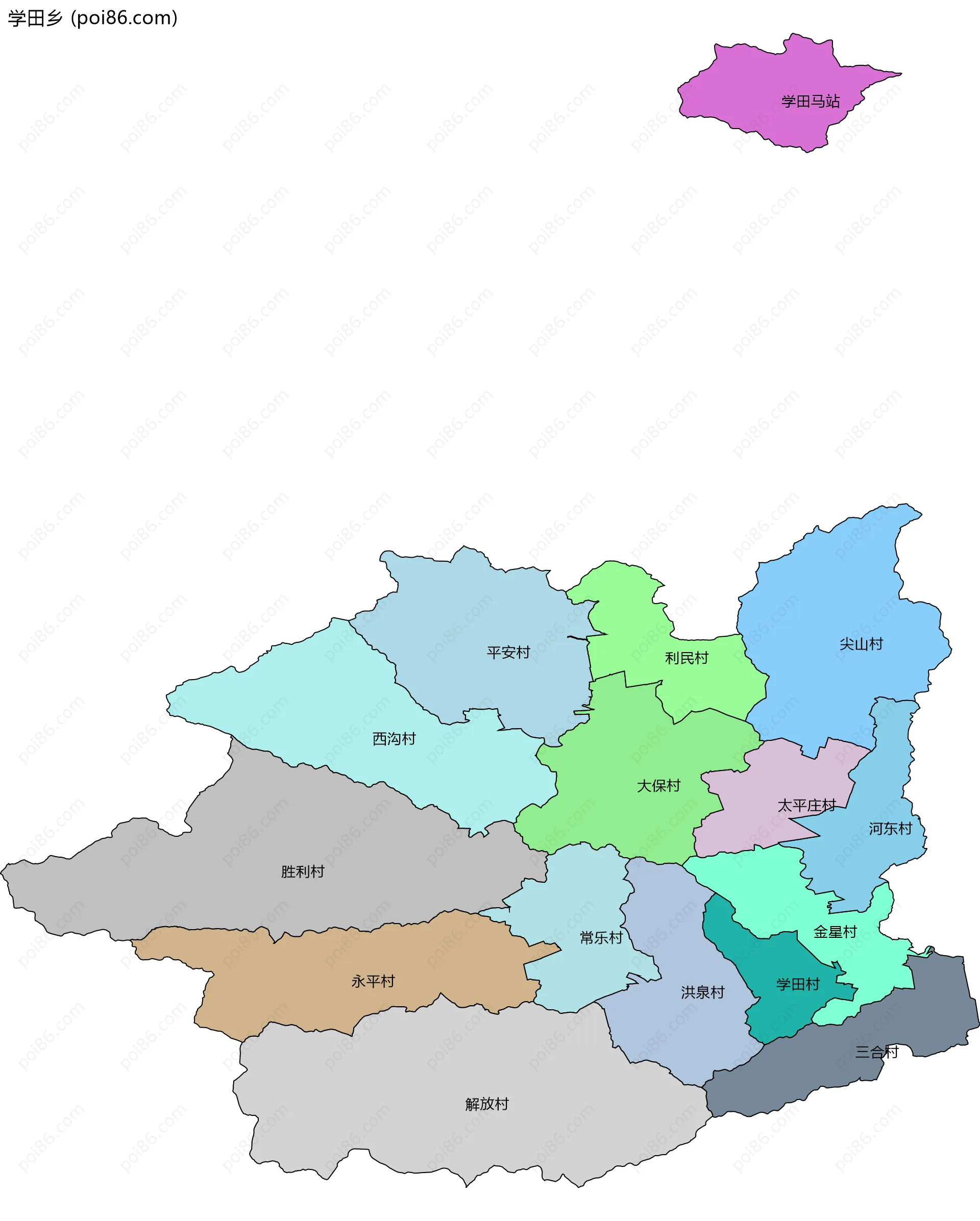 学田乡边界地图(五级行政区划)