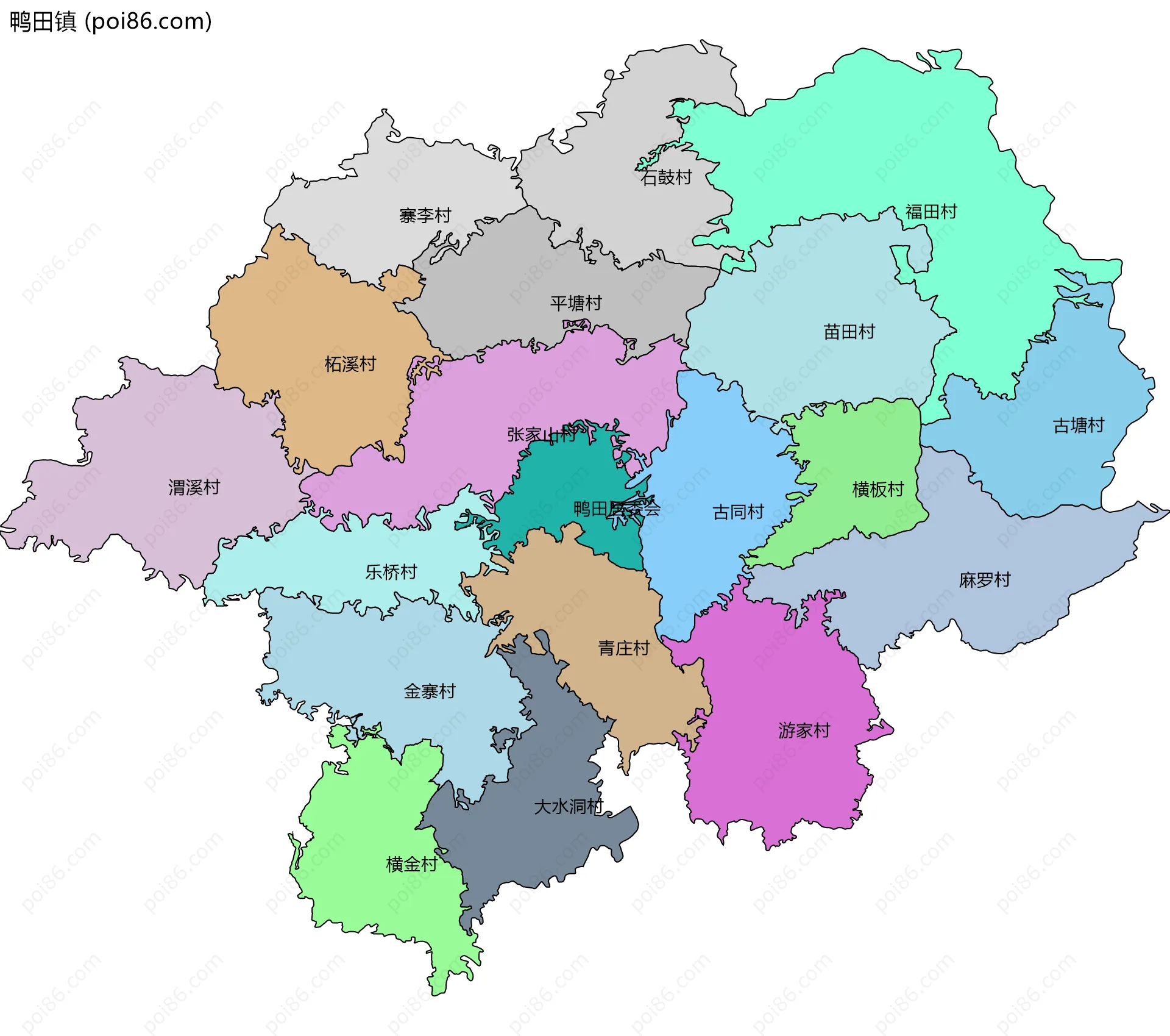 鸭田镇边界地图(五级行政区划)