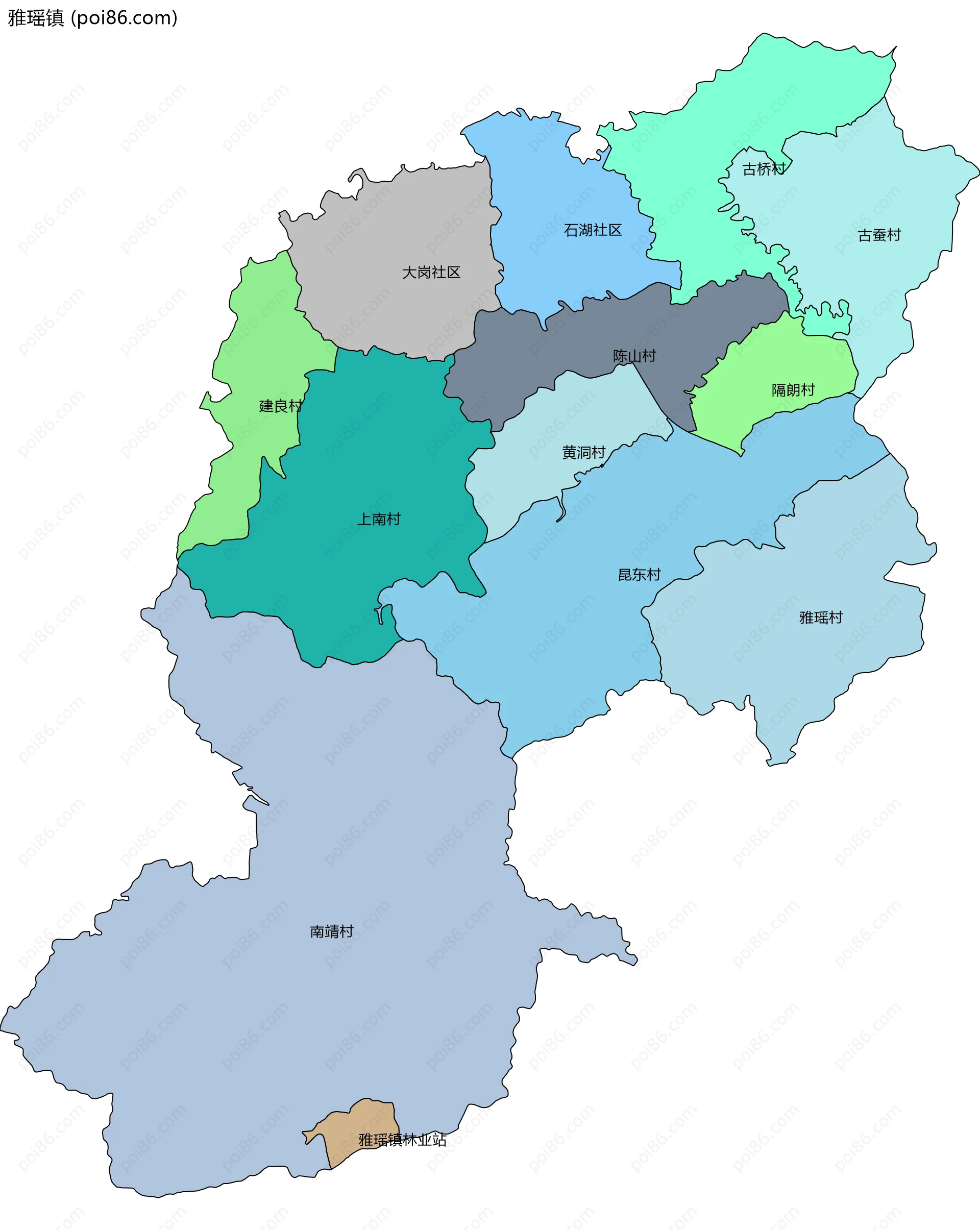 雅瑶镇边界地图(五级行政区划)