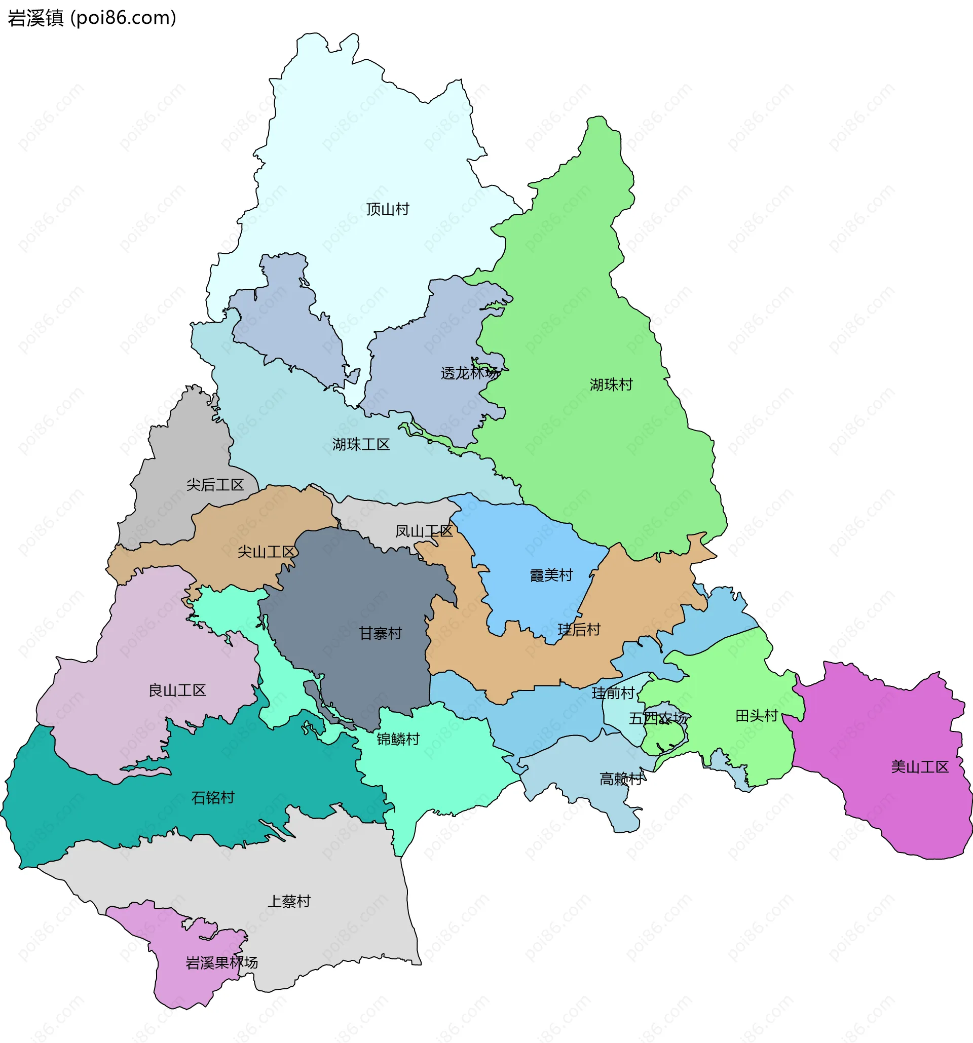 岩溪镇边界地图(五级行政区划)