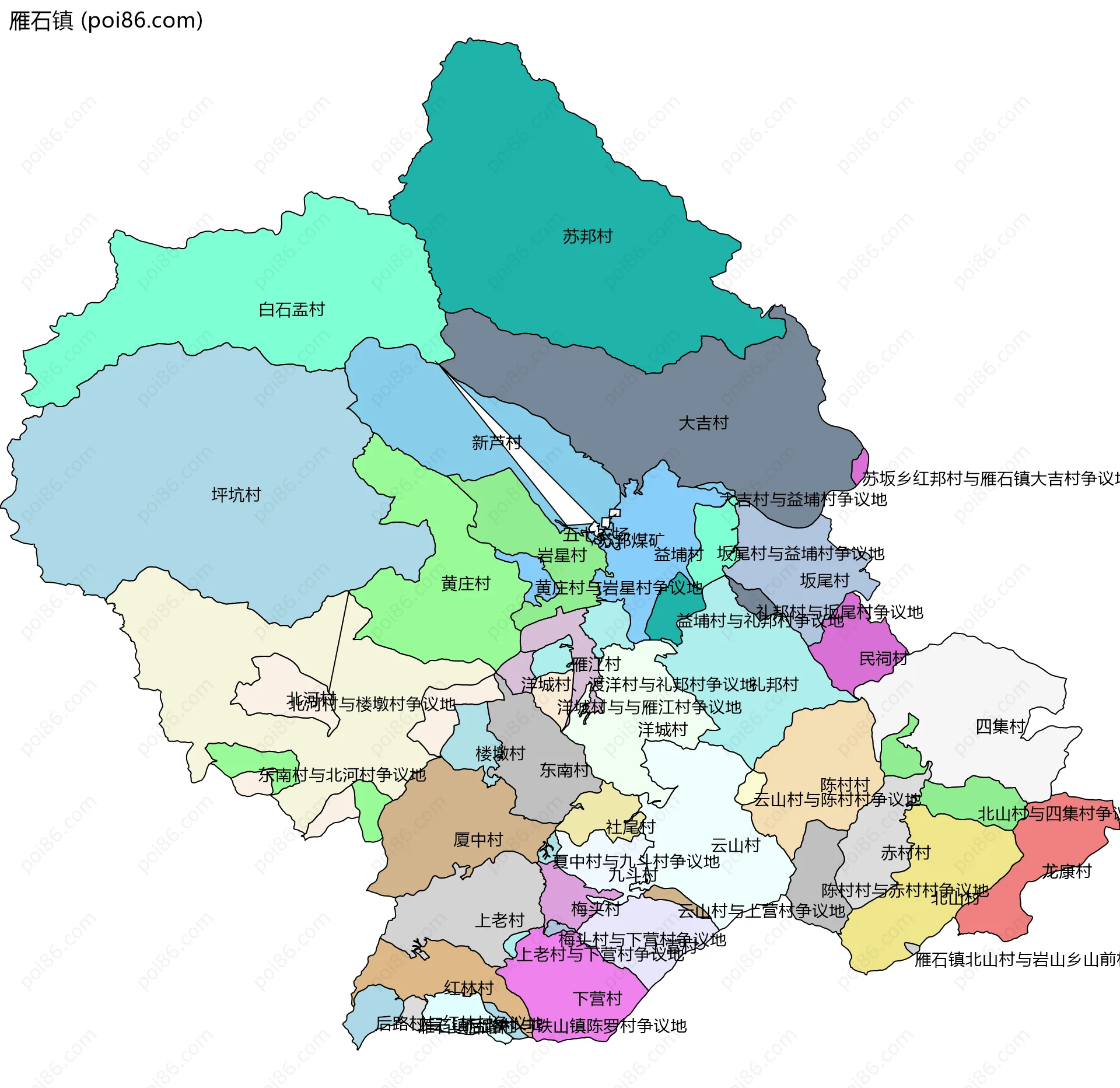 雁石镇边界地图(五级行政区划)