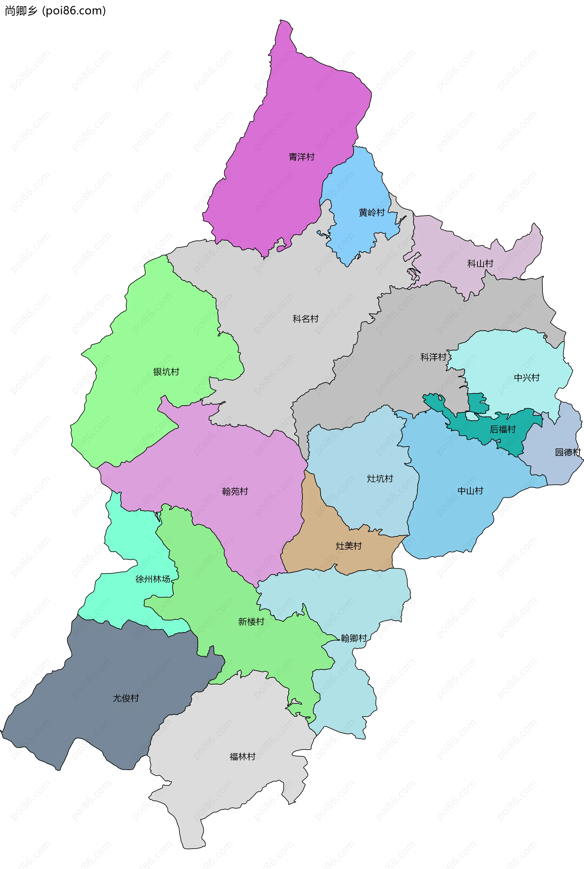 尚卿乡边界地图(五级行政区划)