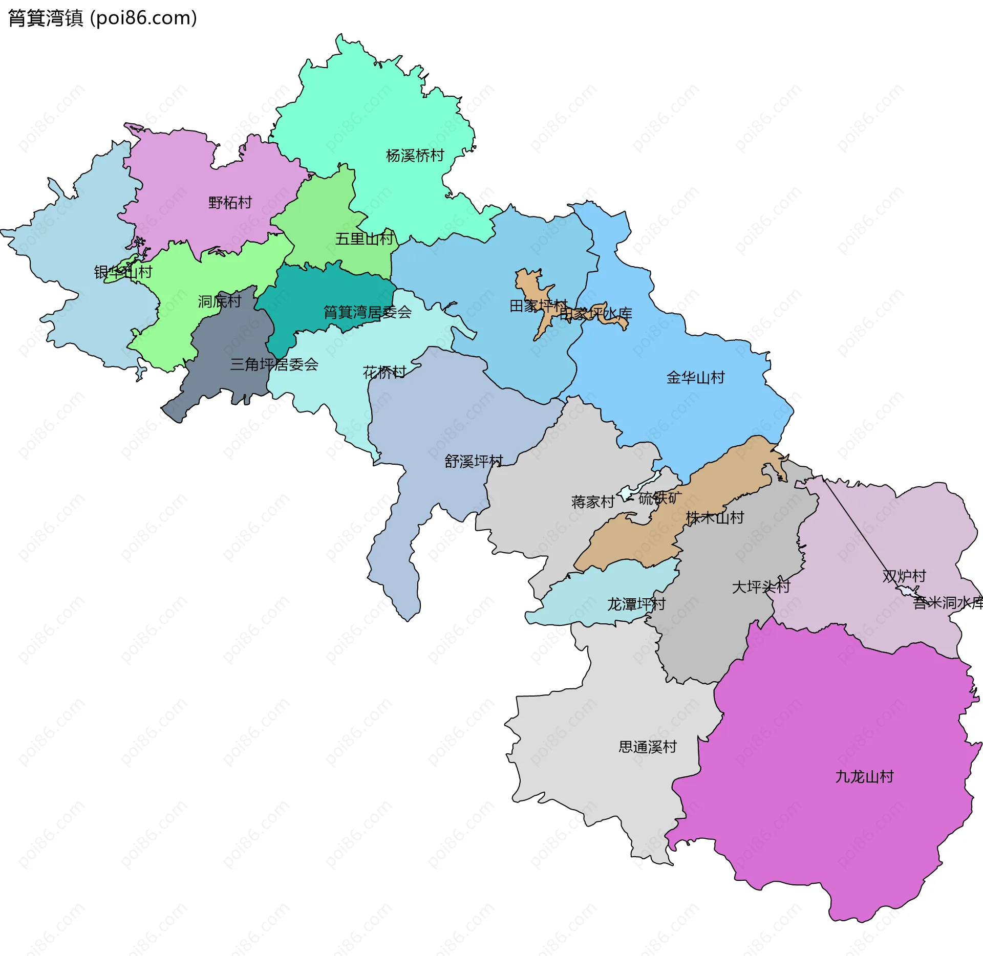 筲箕湾镇边界地图(五级行政区划)