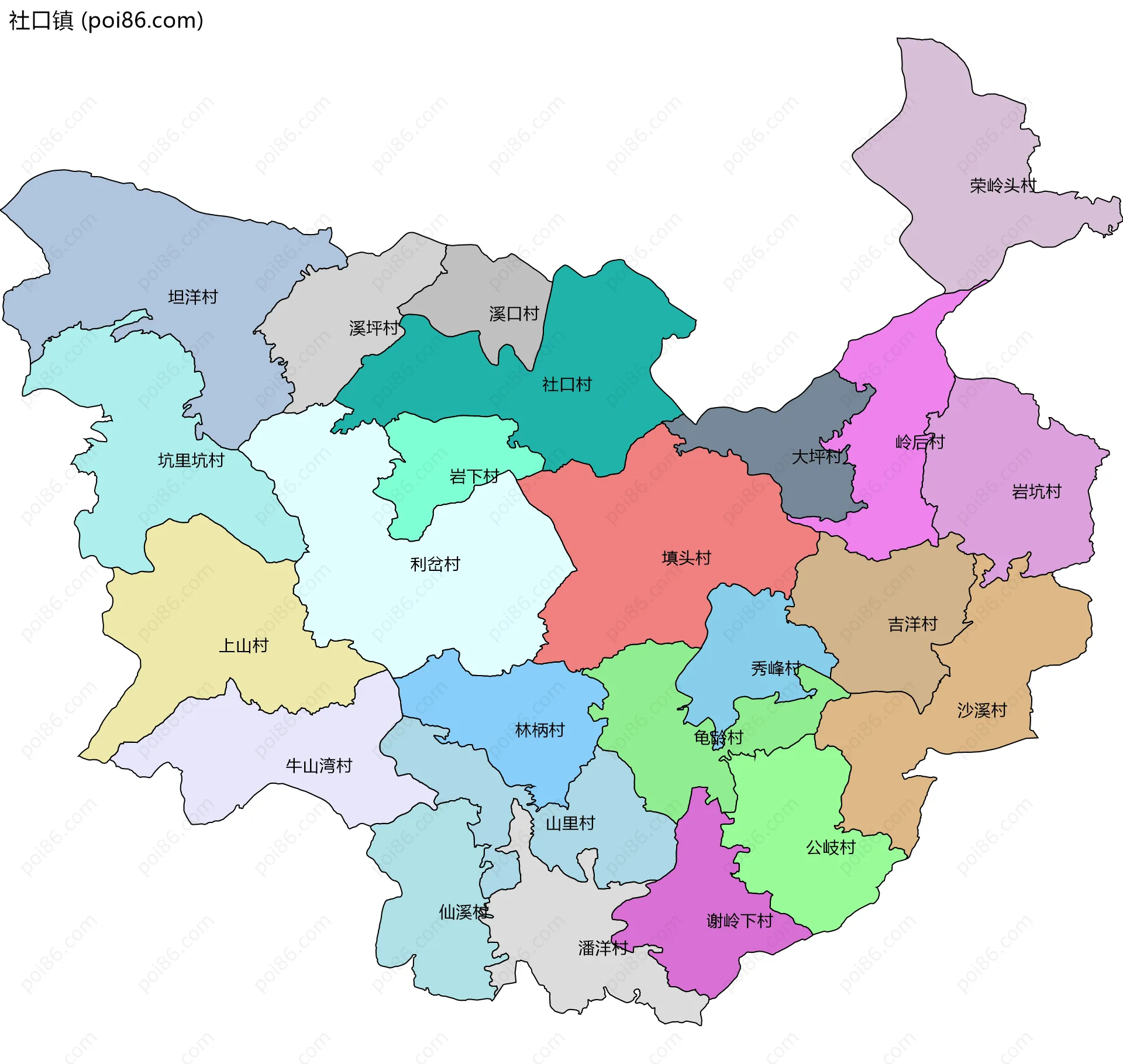 社口镇边界地图(五级行政区划)