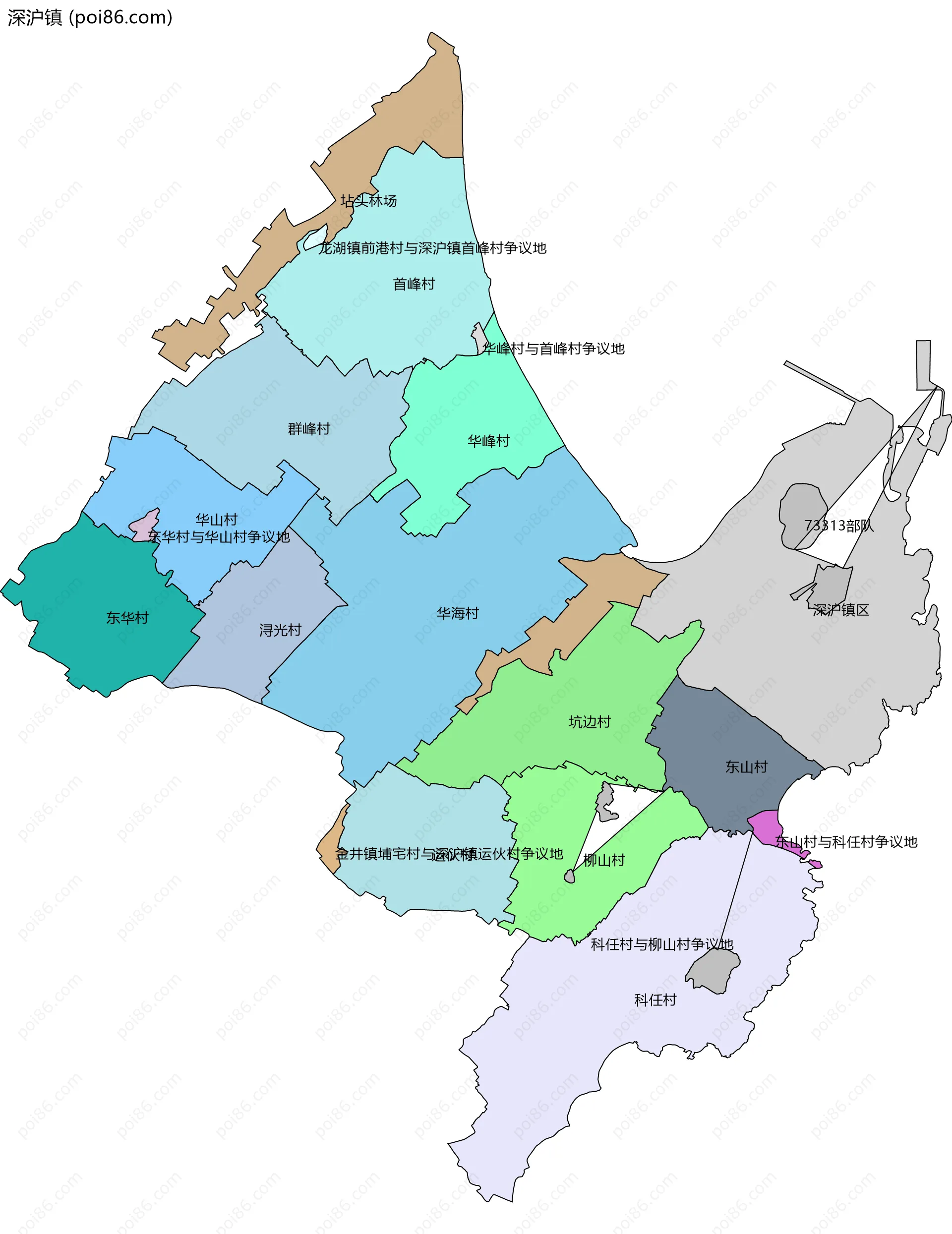 深沪镇边界地图(五级行政区划)