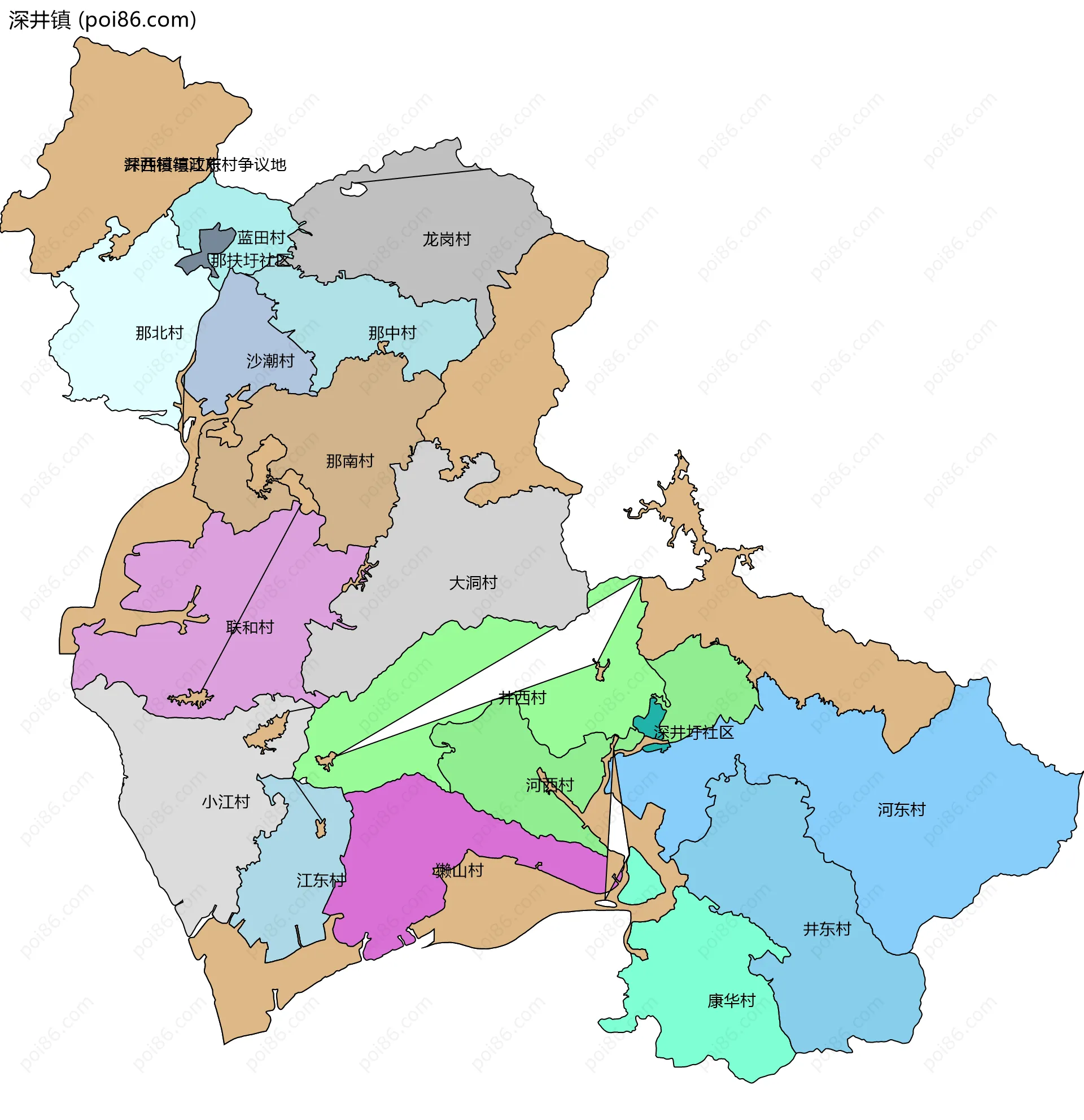 深井镇边界地图(五级行政区划)