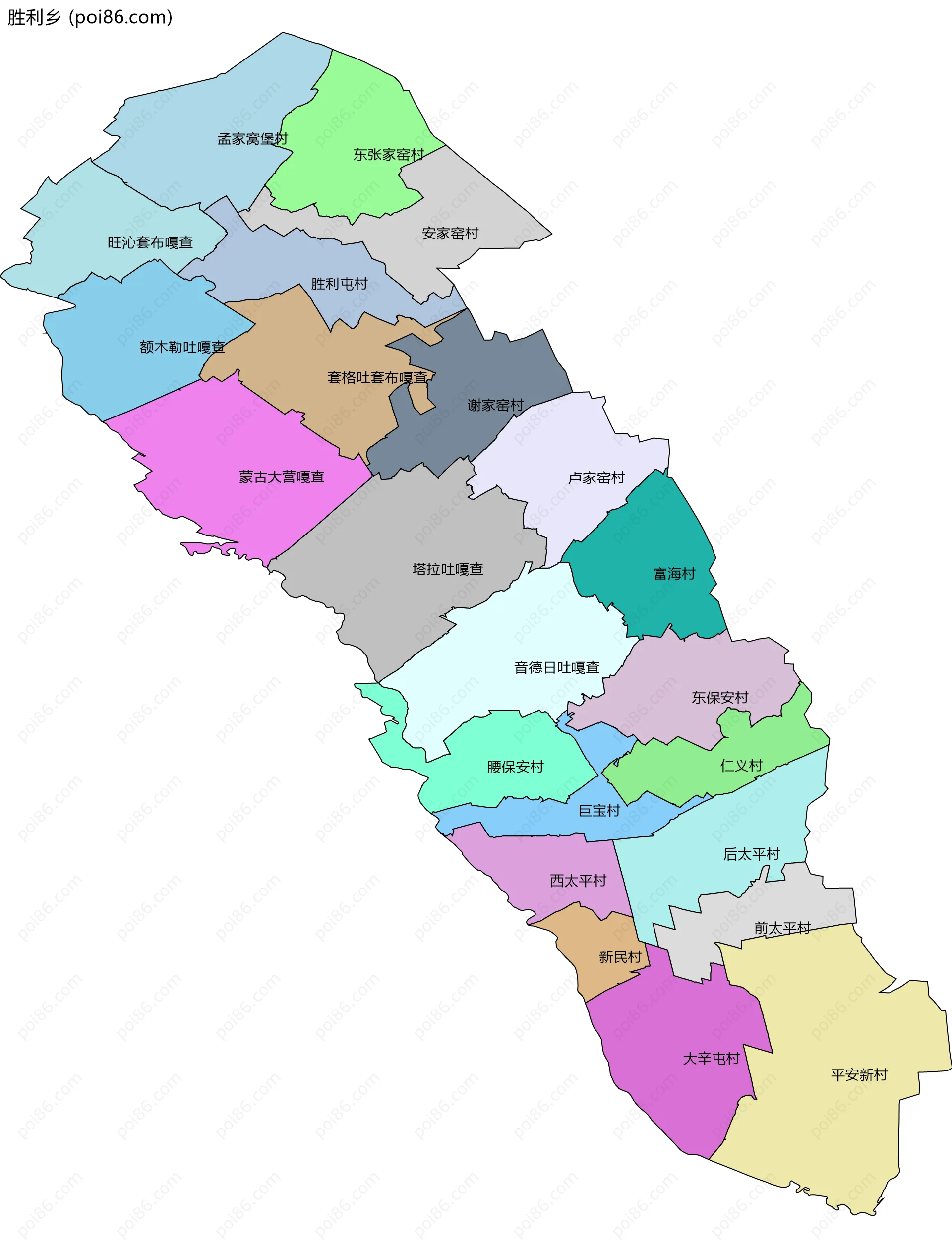 胜利乡边界地图(五级行政区划)