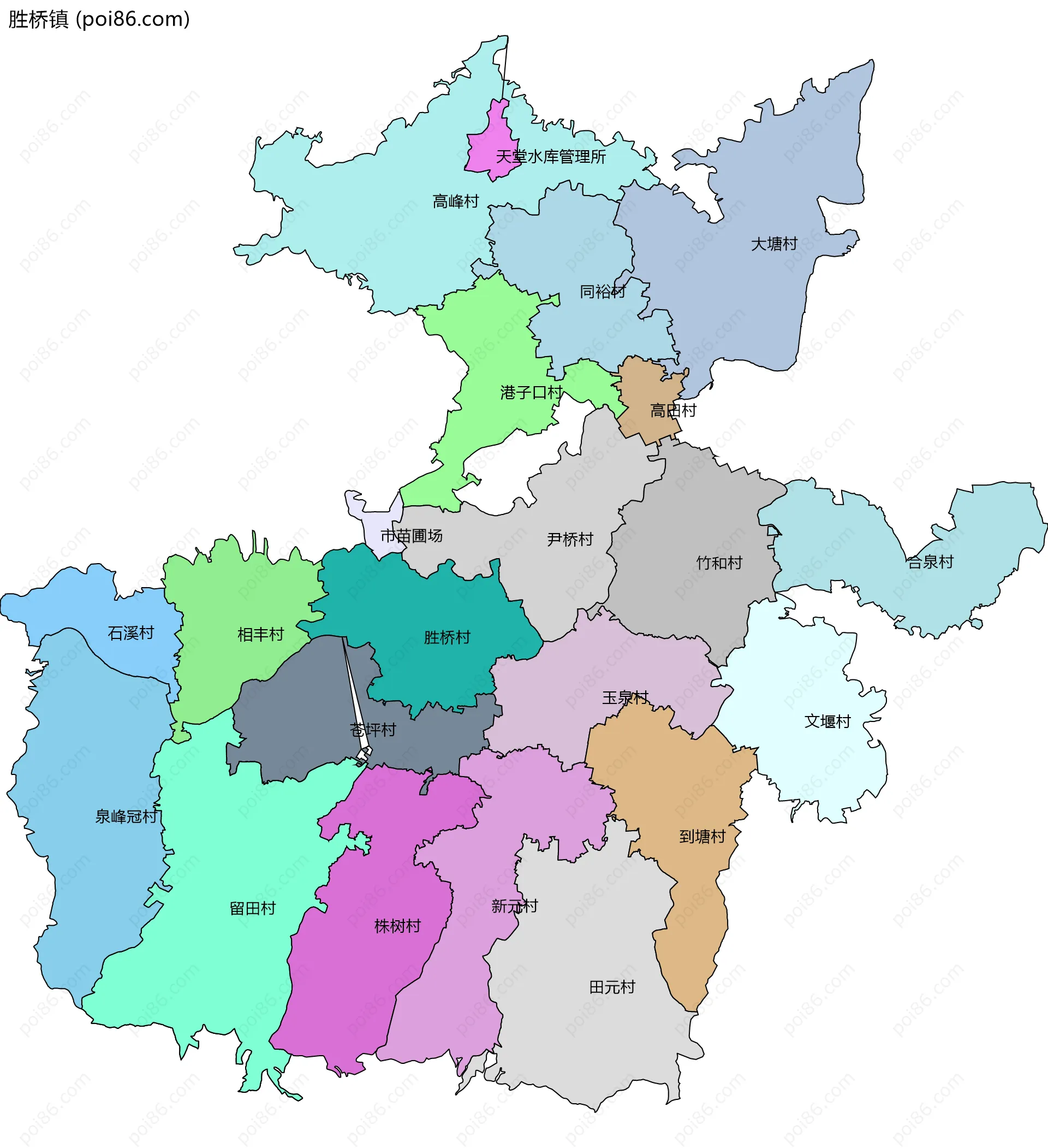 胜桥镇边界地图(五级行政区划)
