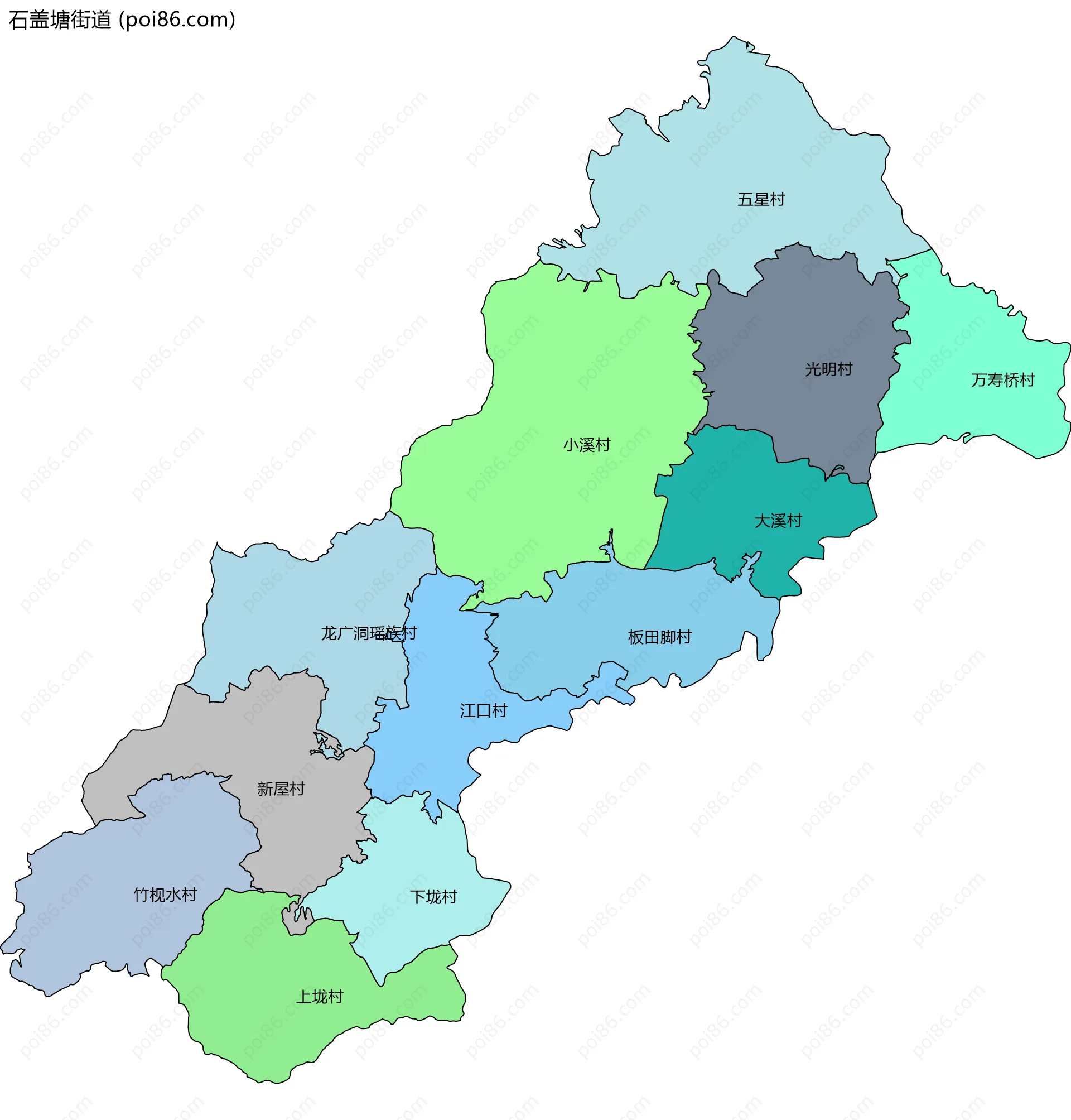 石盖塘街道边界地图(五级行政区划)
