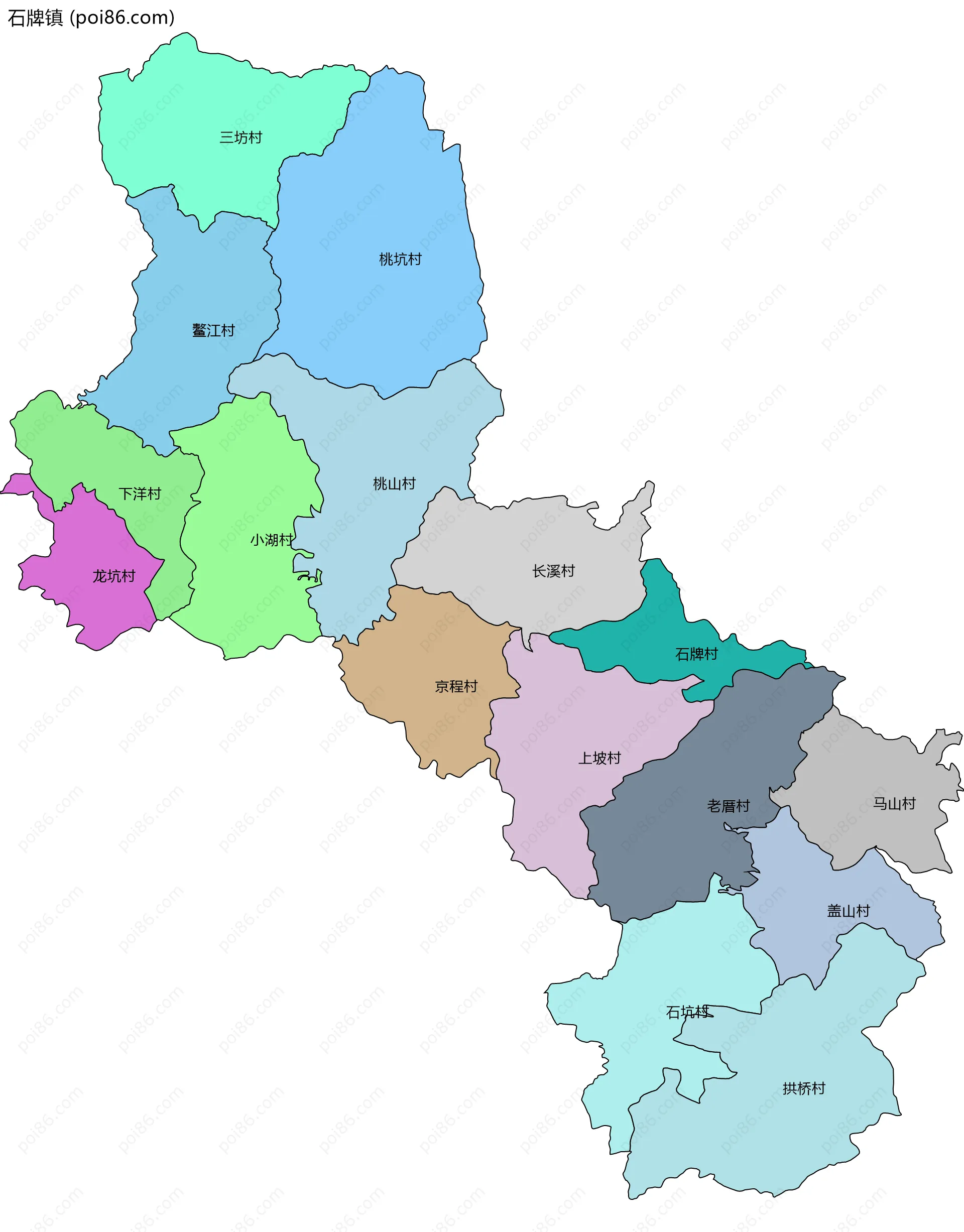 石牌镇边界地图(五级行政区划)