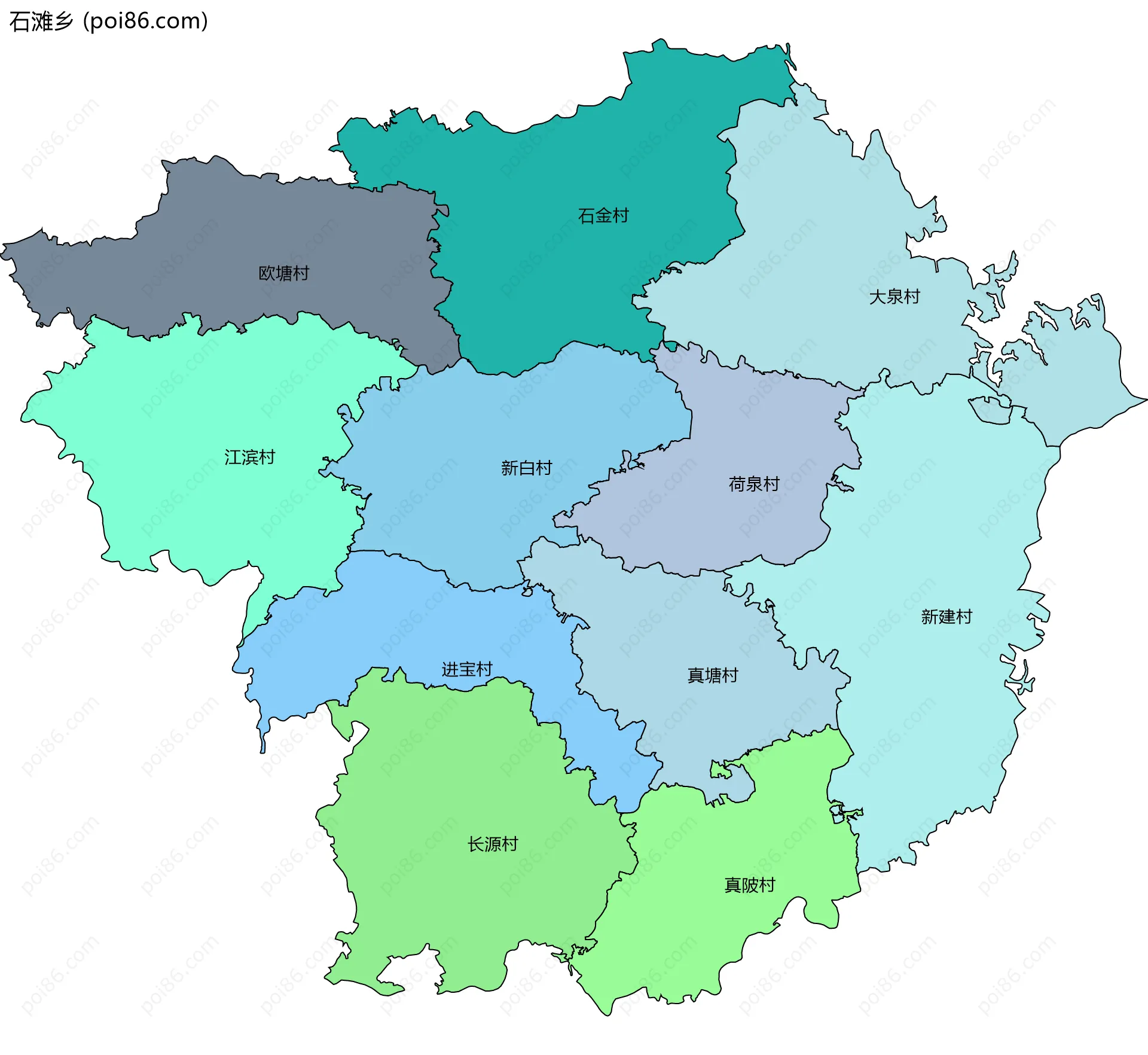 石滩乡边界地图(五级行政区划)