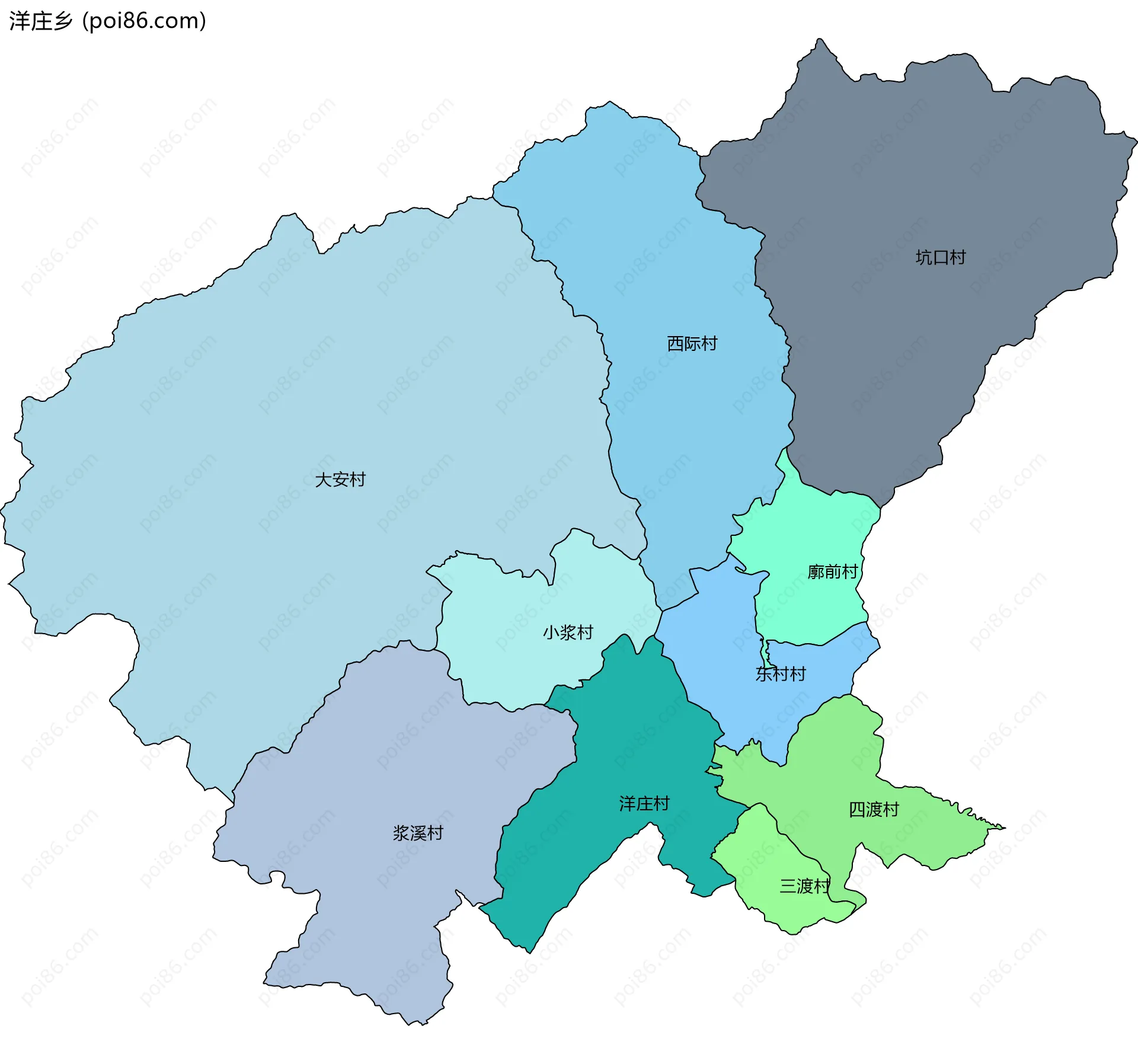 洋庄乡边界地图(五级行政区划)