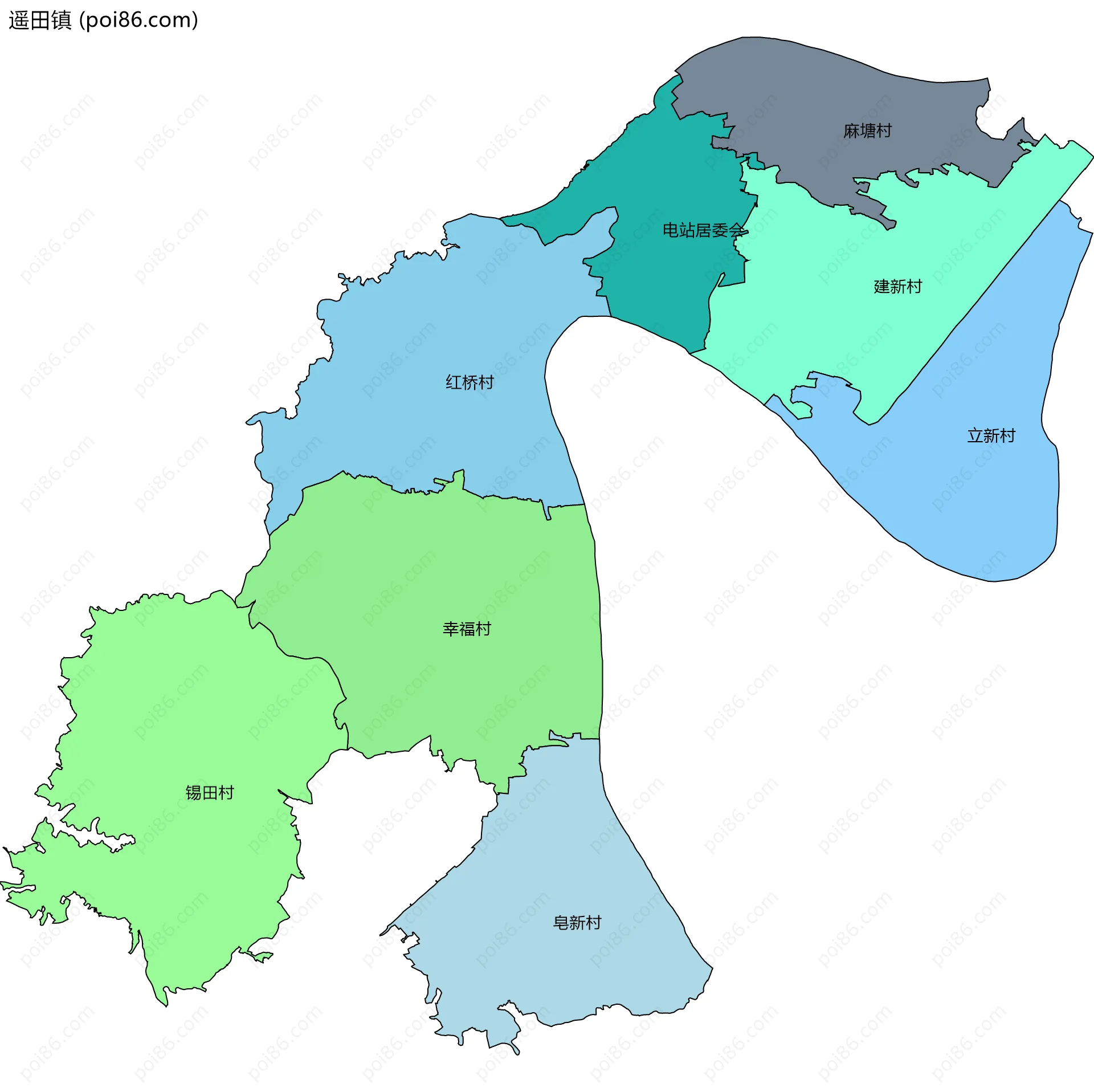 遥田镇边界地图(五级行政区划)